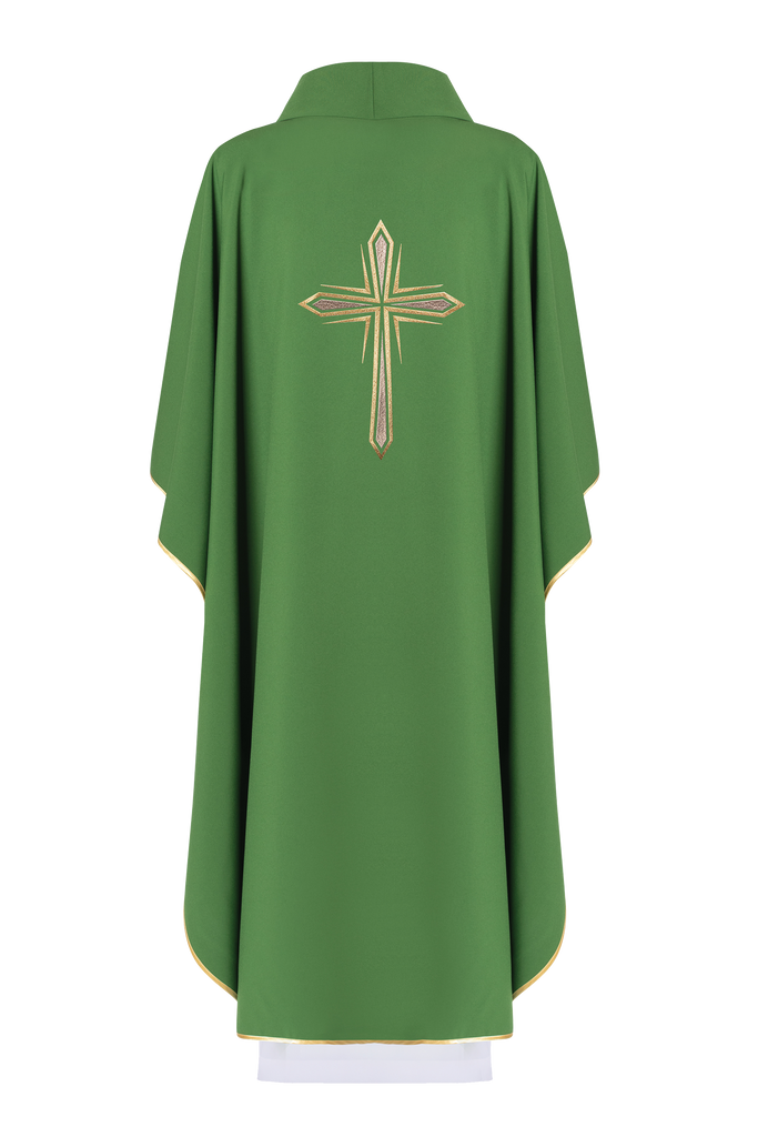 Green chasuble with cross embroidery