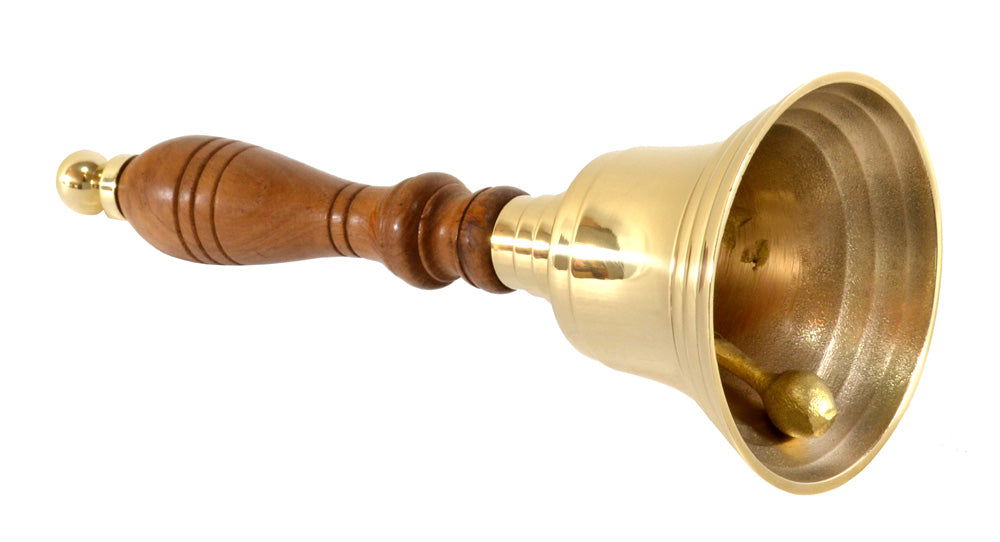 Brass bell with wooden handl - HAFTINAUSA.COM