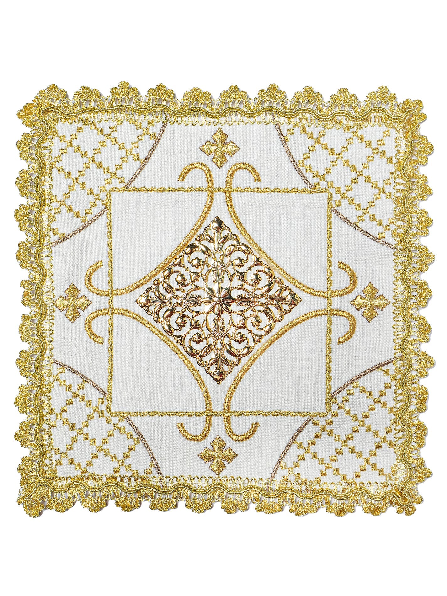 Chalice linen set with metal cross and gold embroidery - HAFTINAUSA.COM