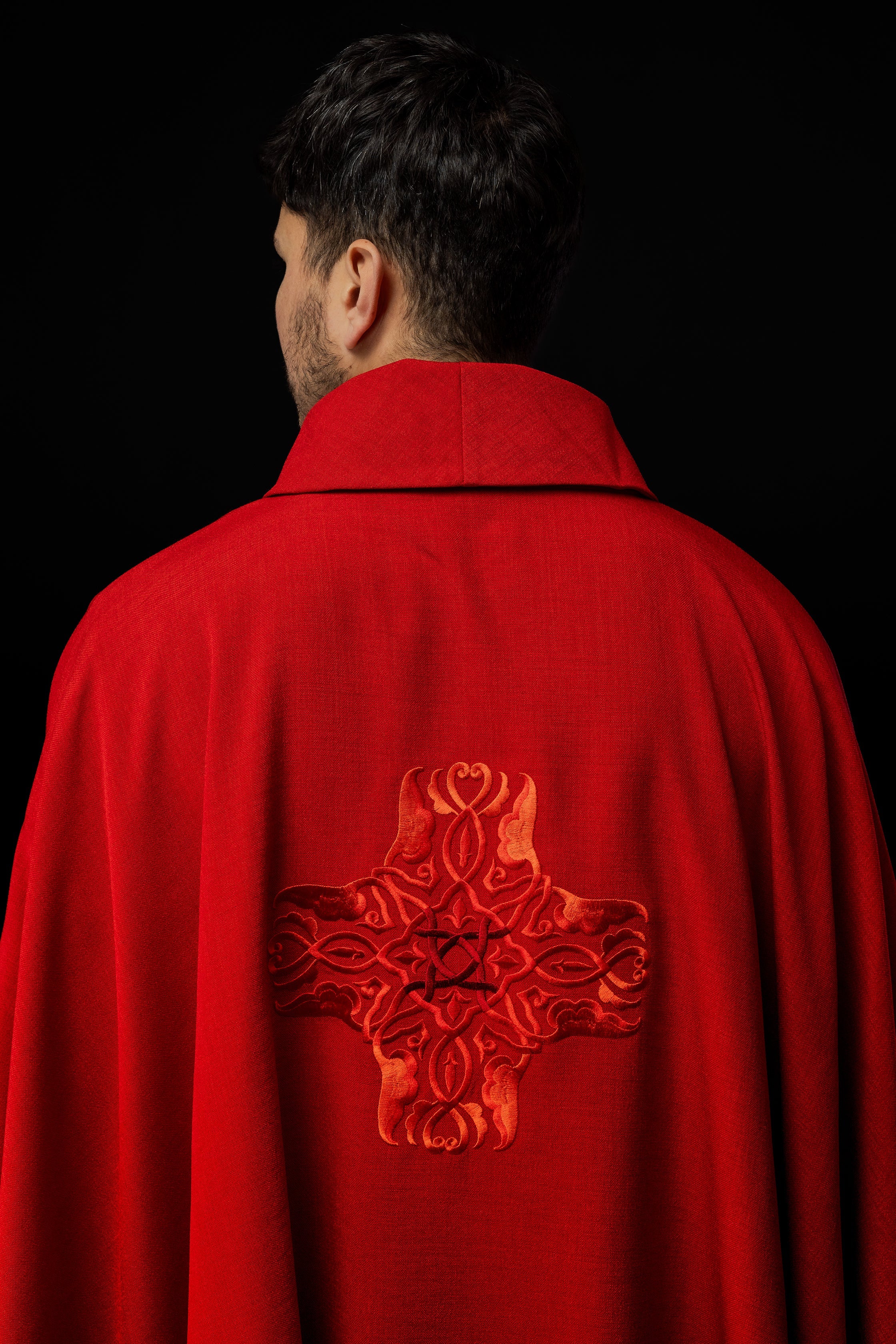 Red chasuble with Cross embroidery