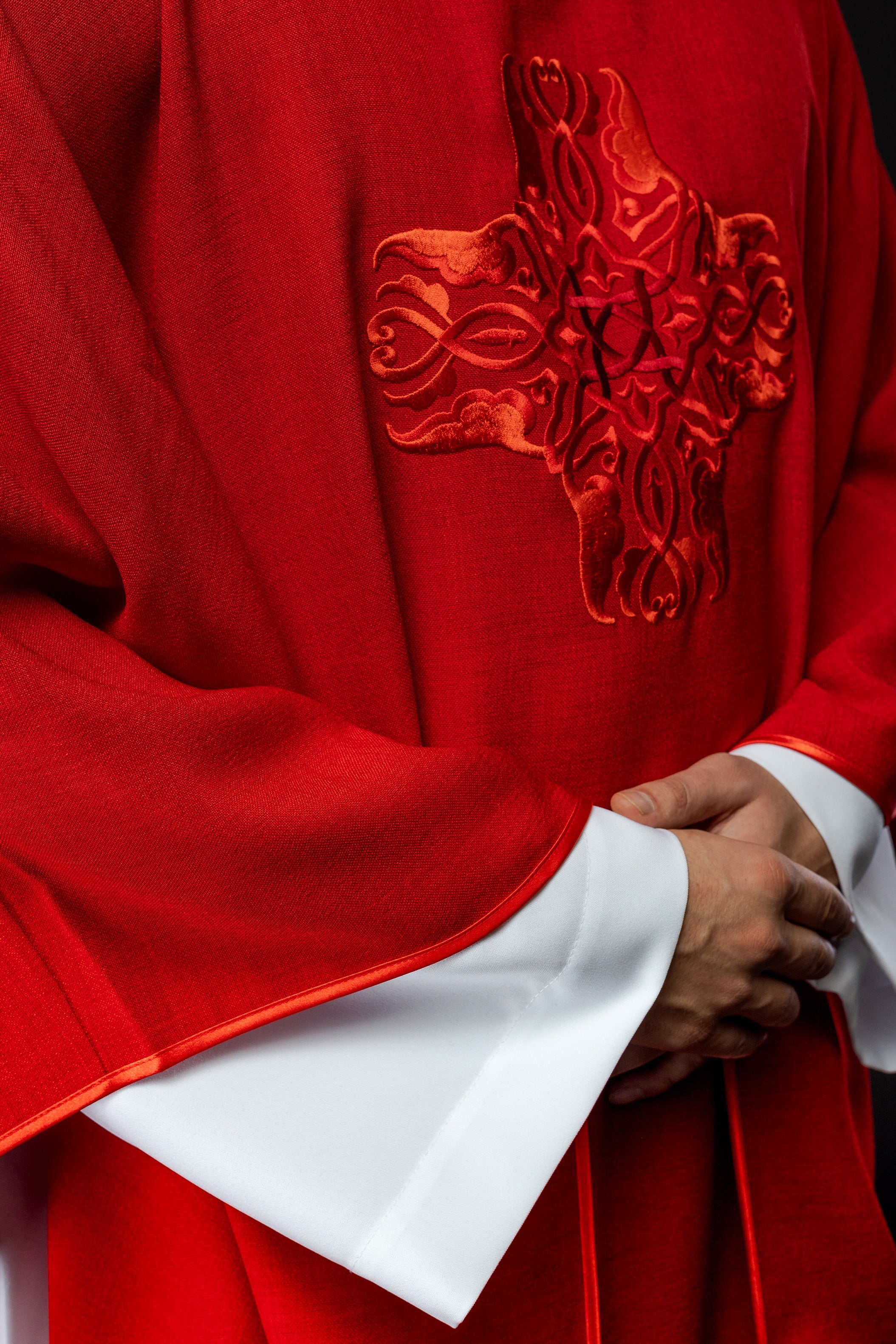 Red chasuble with Cross embroidery