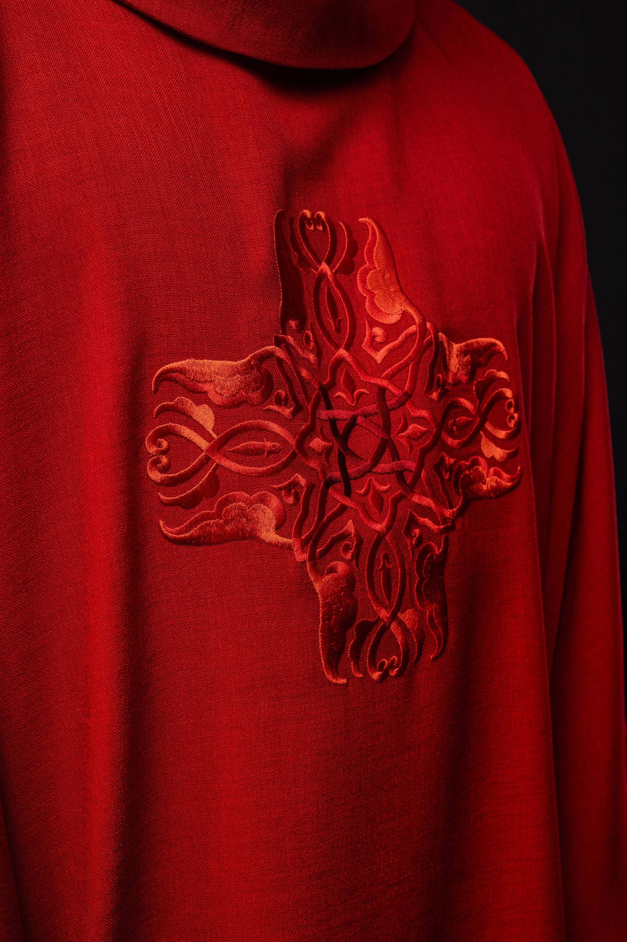 Red chasuble with Cross embroidery