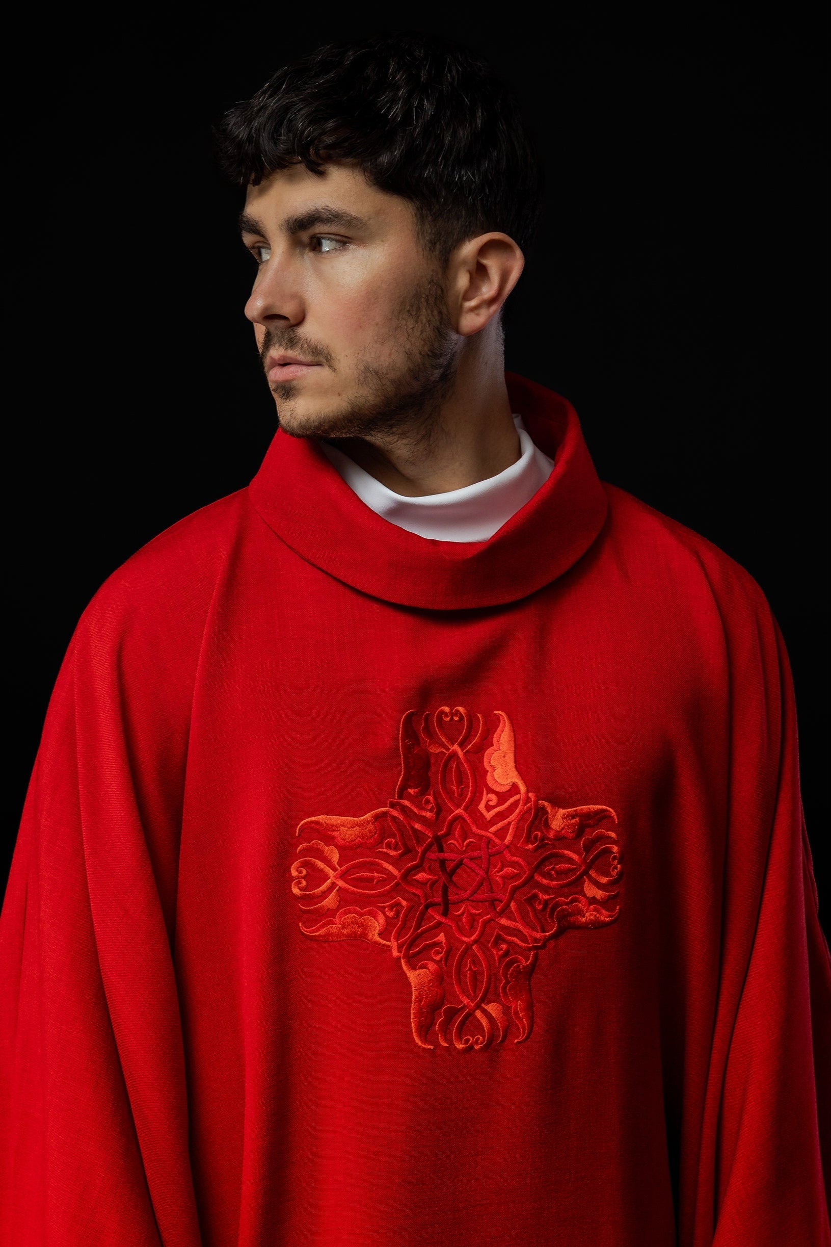 Red chasuble with Cross embroidery