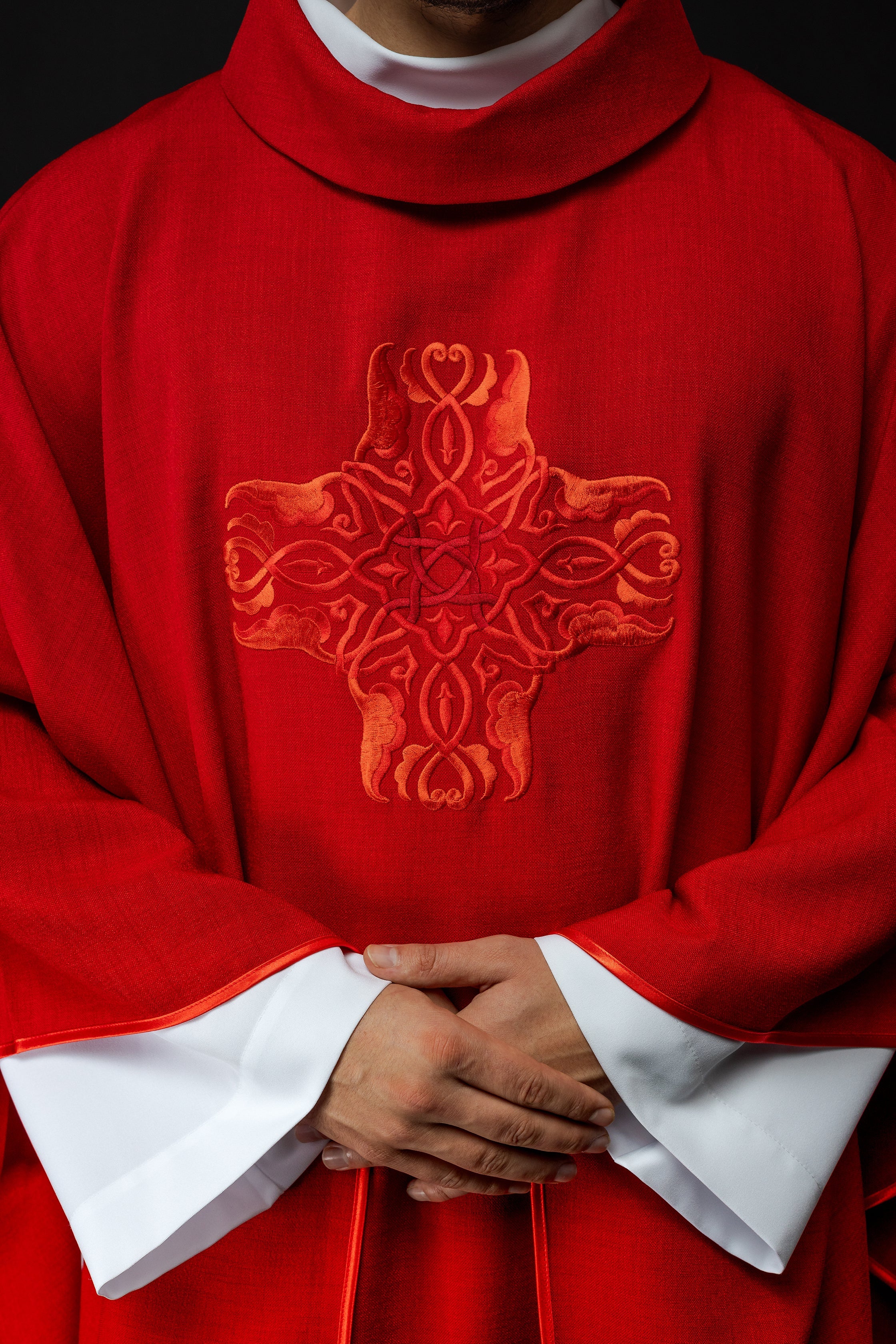 Red chasuble with Cross embroidery