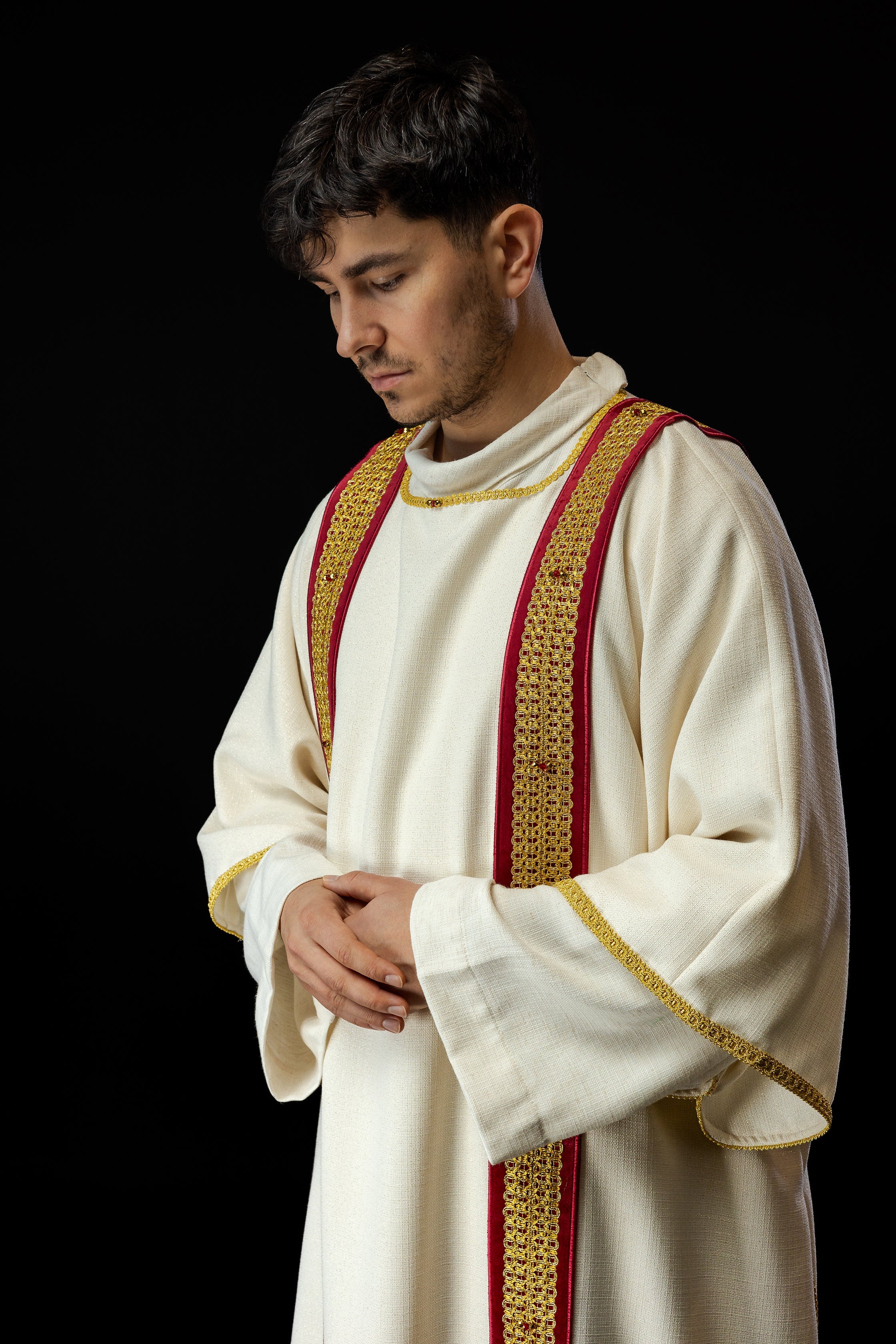 Priest dalmatic with red natural stones Handmade 1001