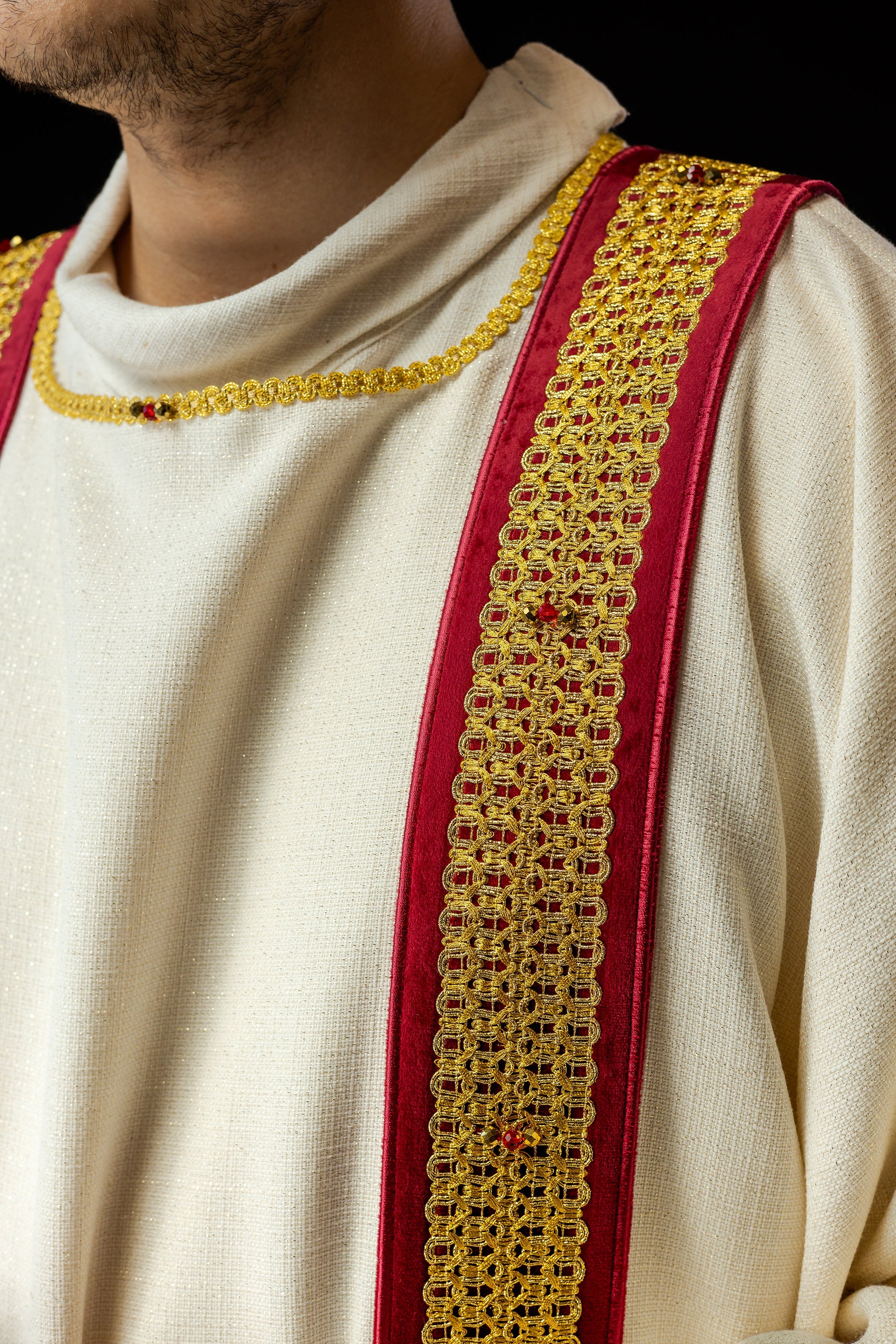 Priest dalmatic with red natural stones Handmade 1001