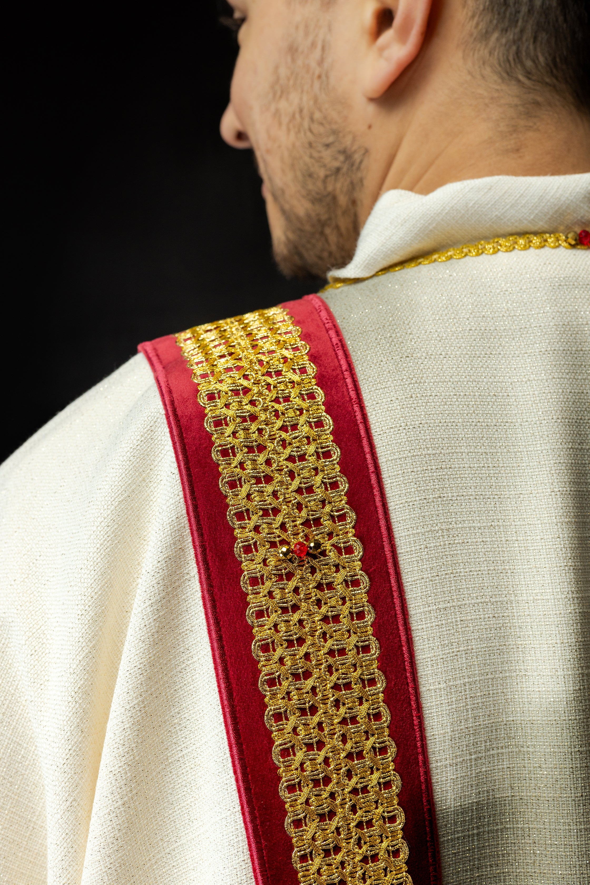 Priest dalmatic with red natural stones Handmade 1001