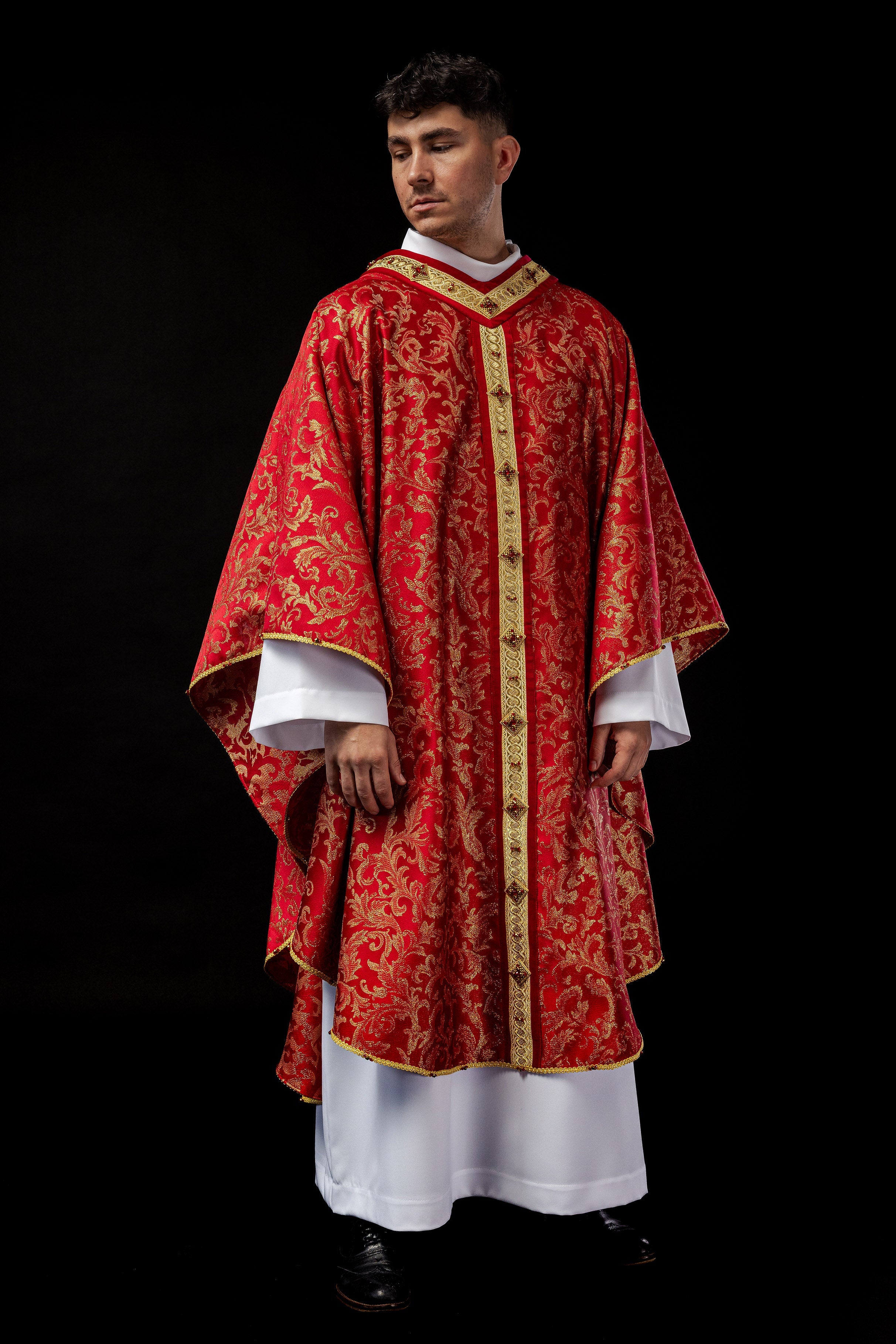 Red priests chasuble with natural stones Handmade 7003