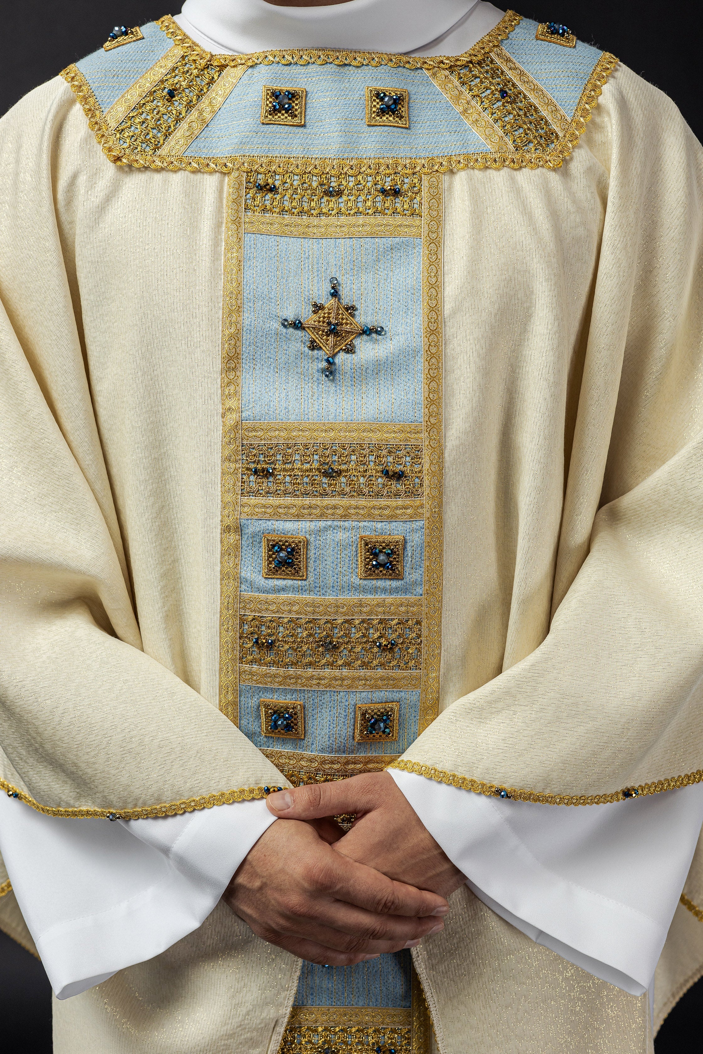 Light blue chasuble with natural stones Handmade 7004