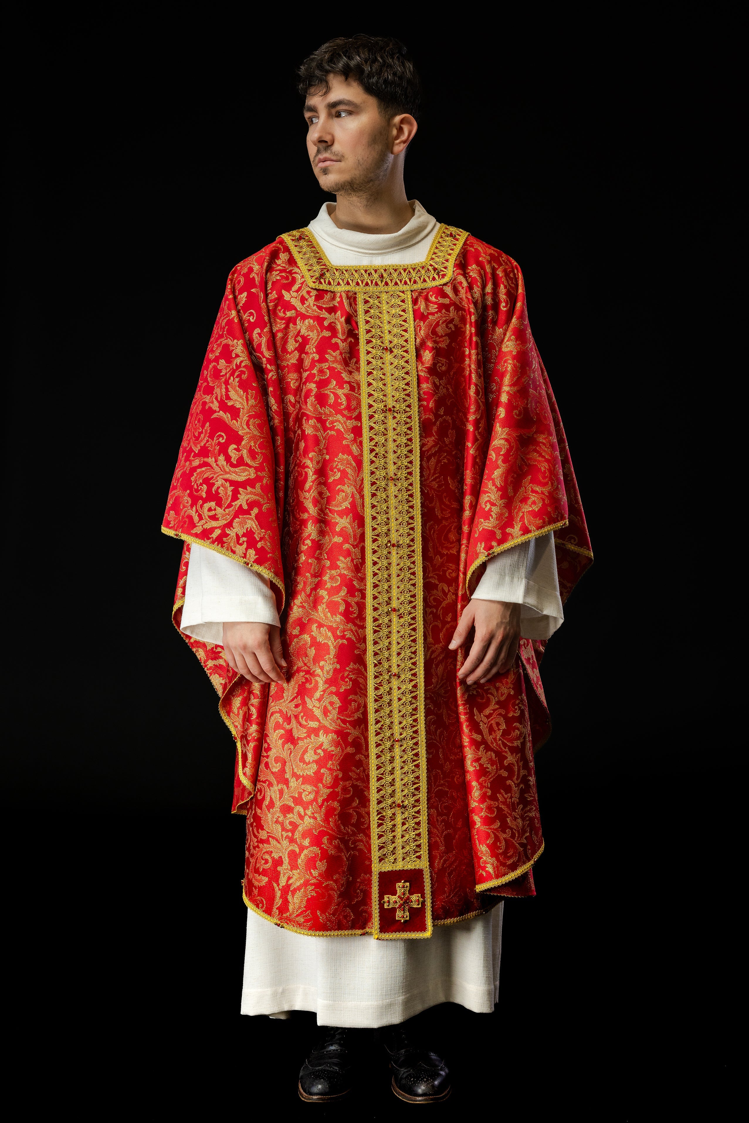 Red chasuble made of jacquard Italian fabric Handmade 7009