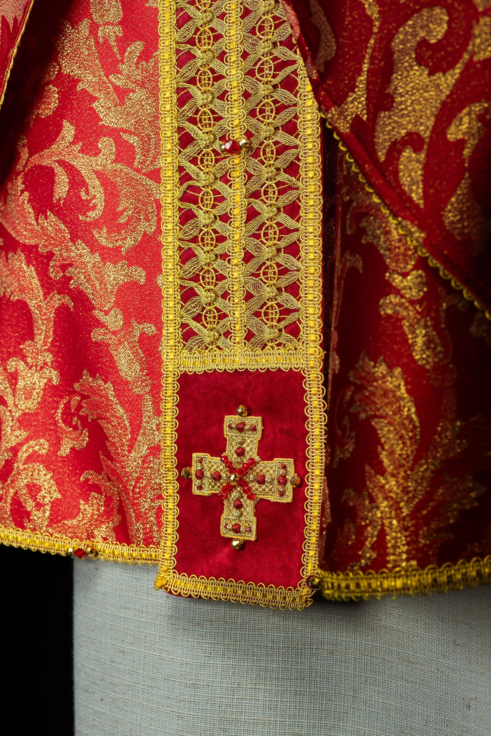 Red chasuble made of jacquard Italian fabric Handmade 7009