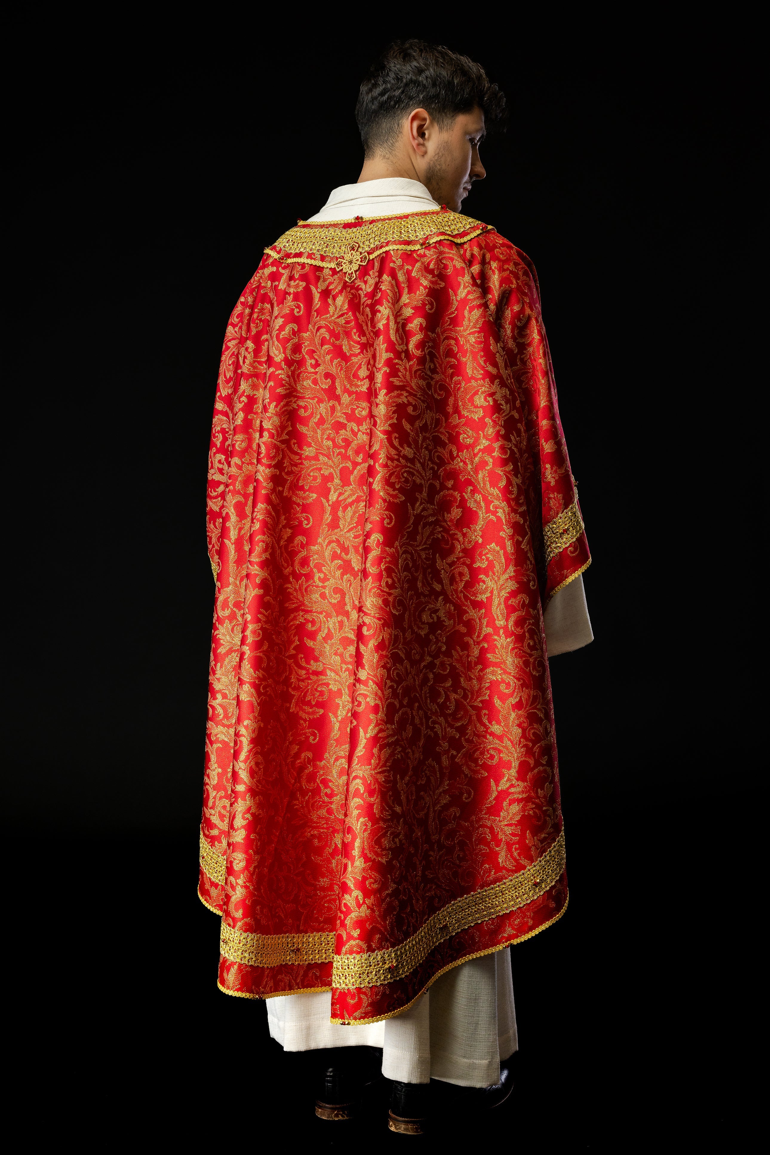 Red chasuble with natural stones Handmade 7010