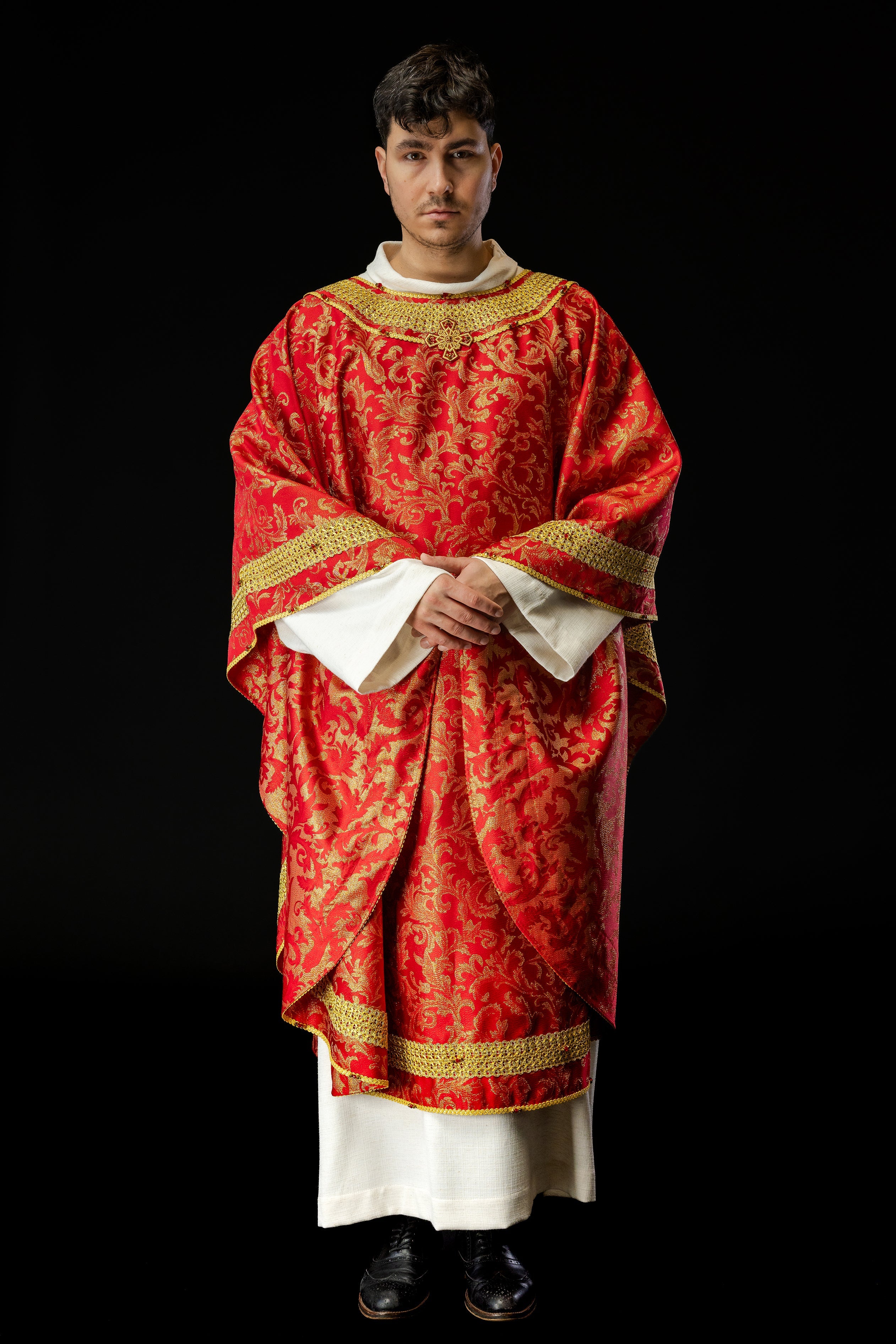 Red chasuble with natural stones Handmade 7010