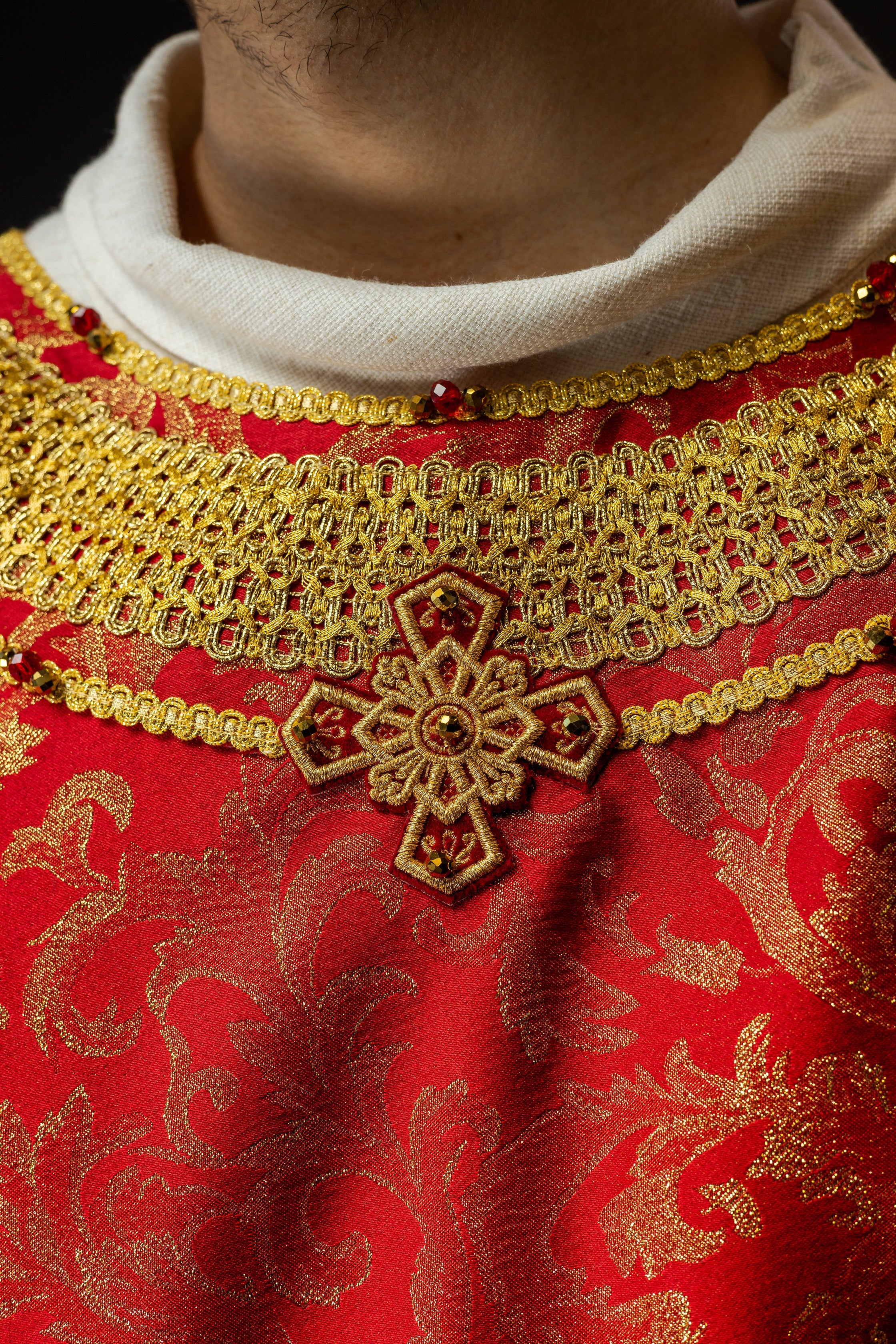 Red chasuble with natural stones Handmade 7010