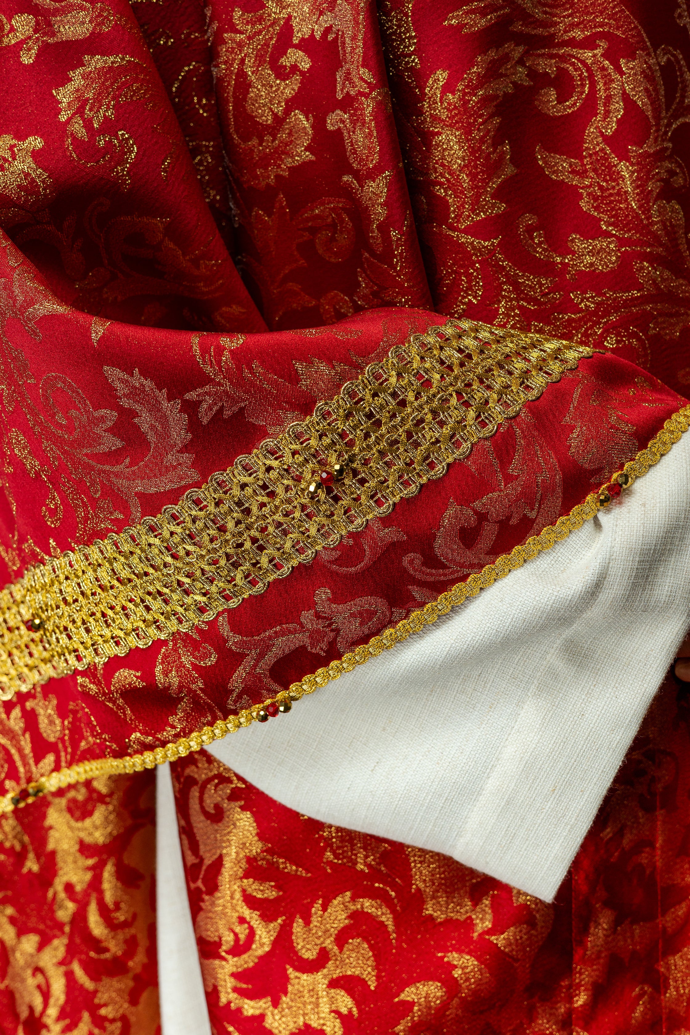 Red chasuble with natural stones Handmade 7010