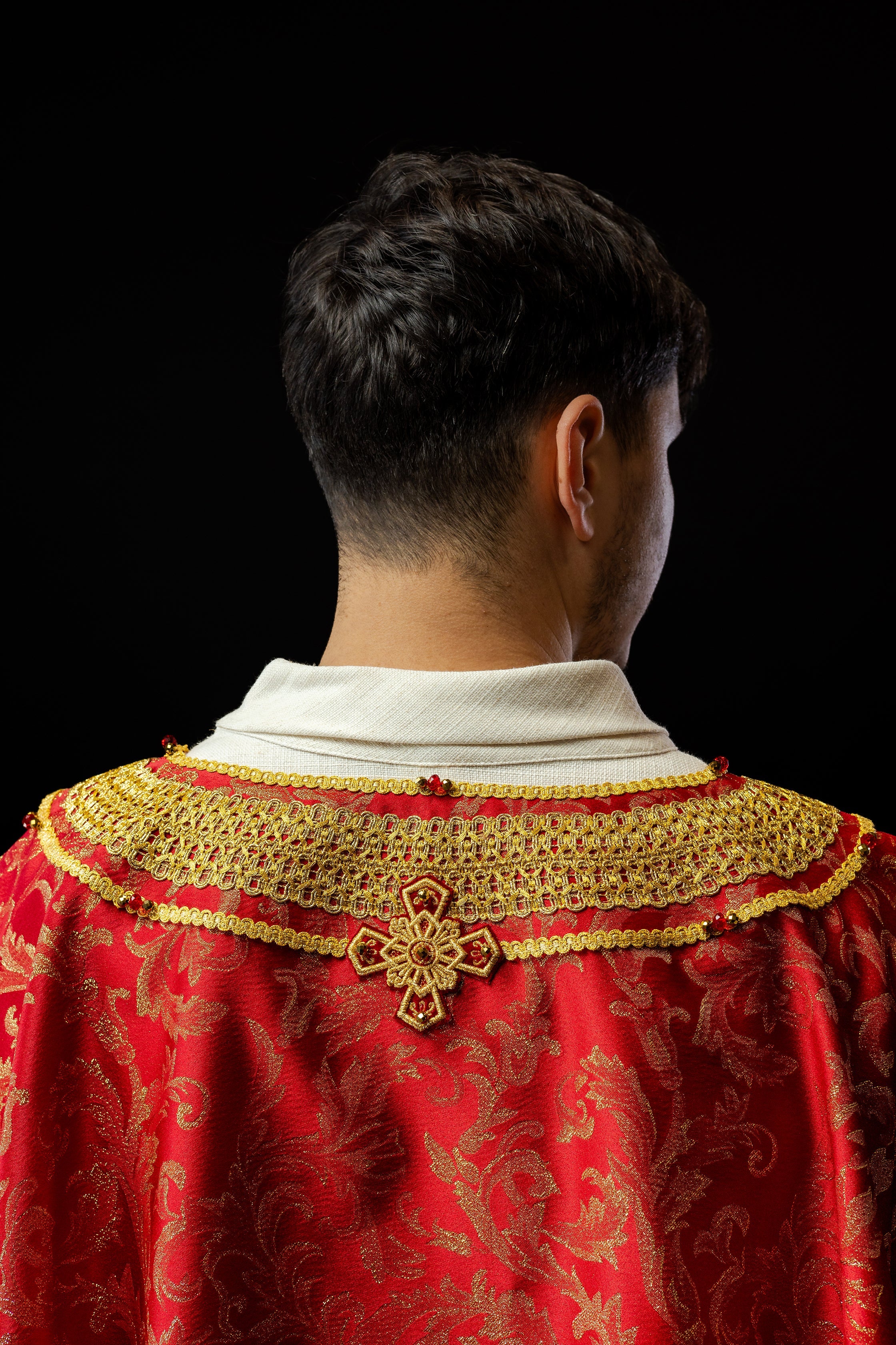 Red chasuble with natural stones Handmade 7010