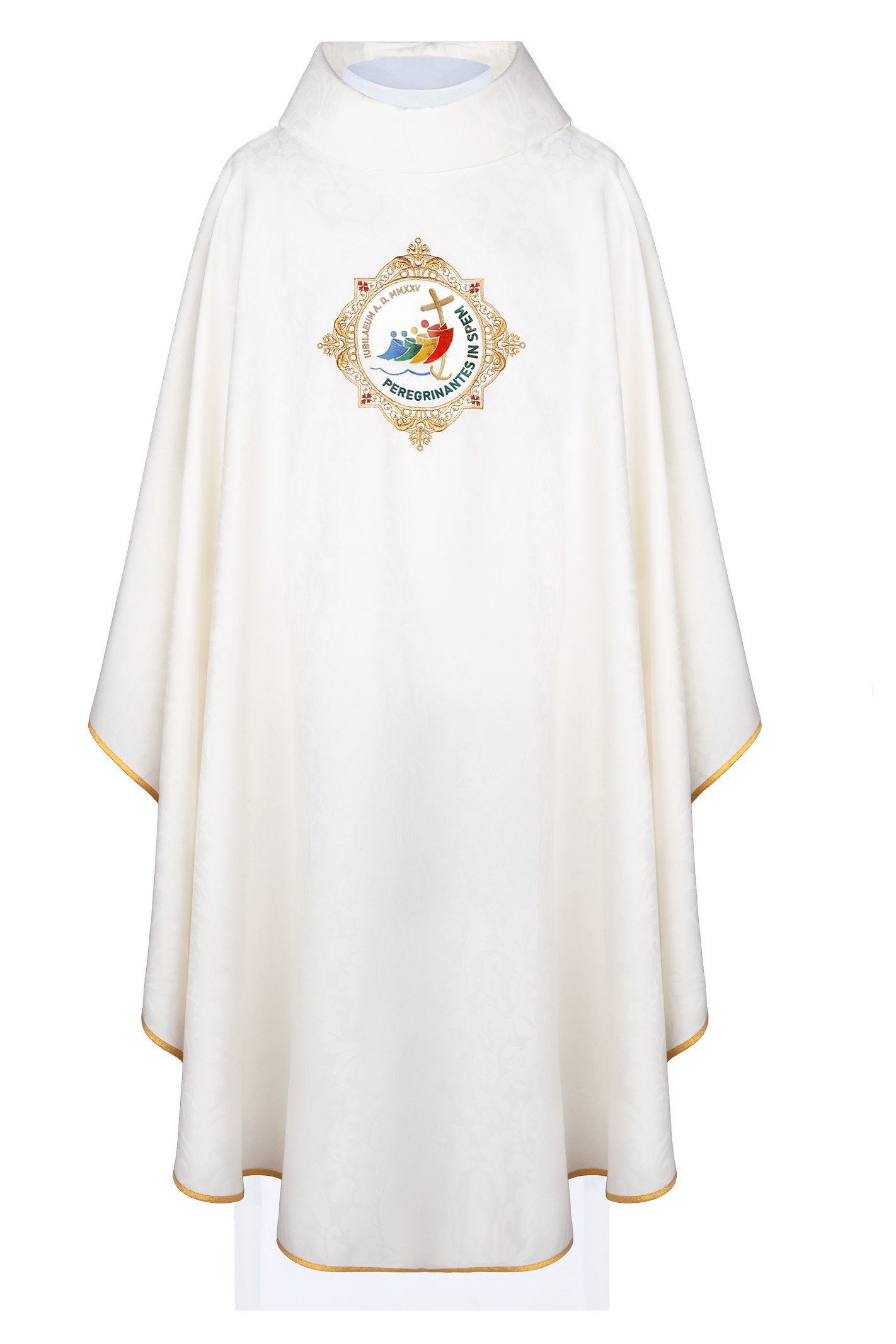 Chasuble with embroidery around the jubilee coat of arms in ecru color - HAFTINAUSA.COM