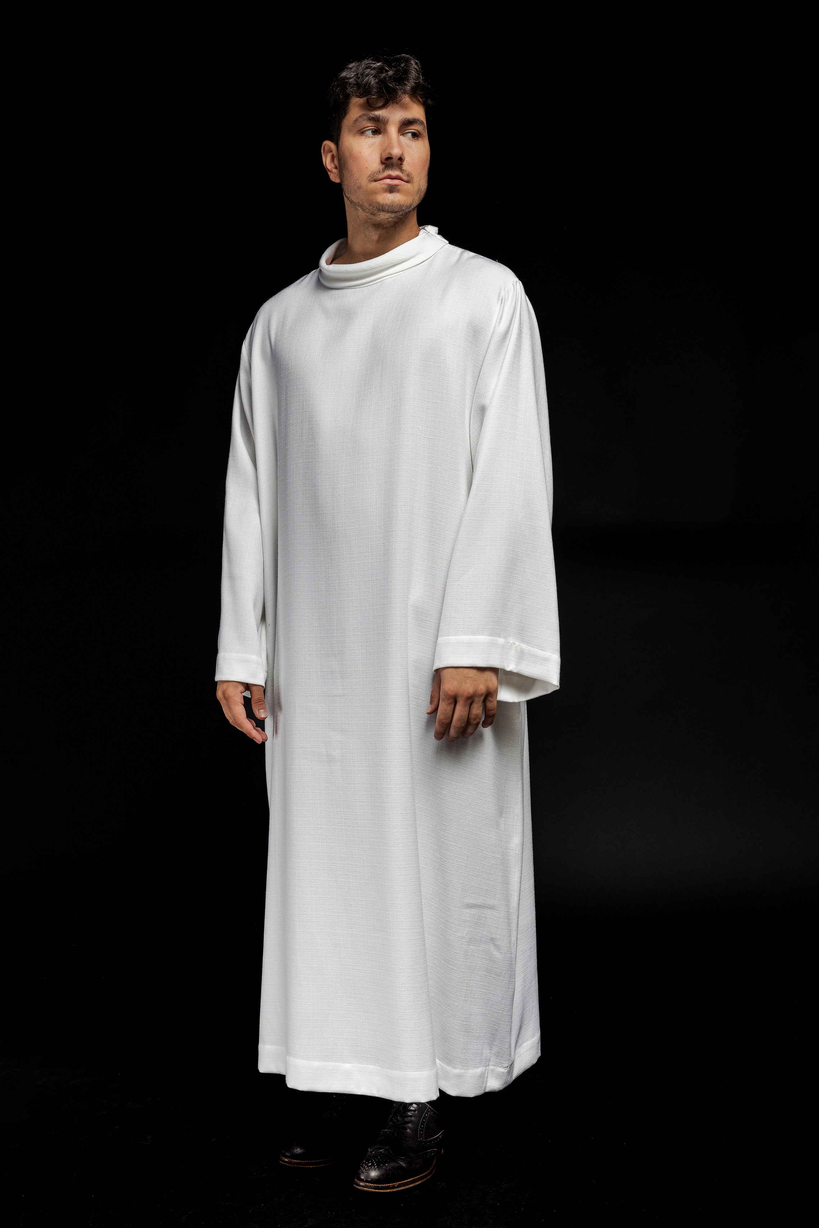 Clergy alb made of white linen fabric