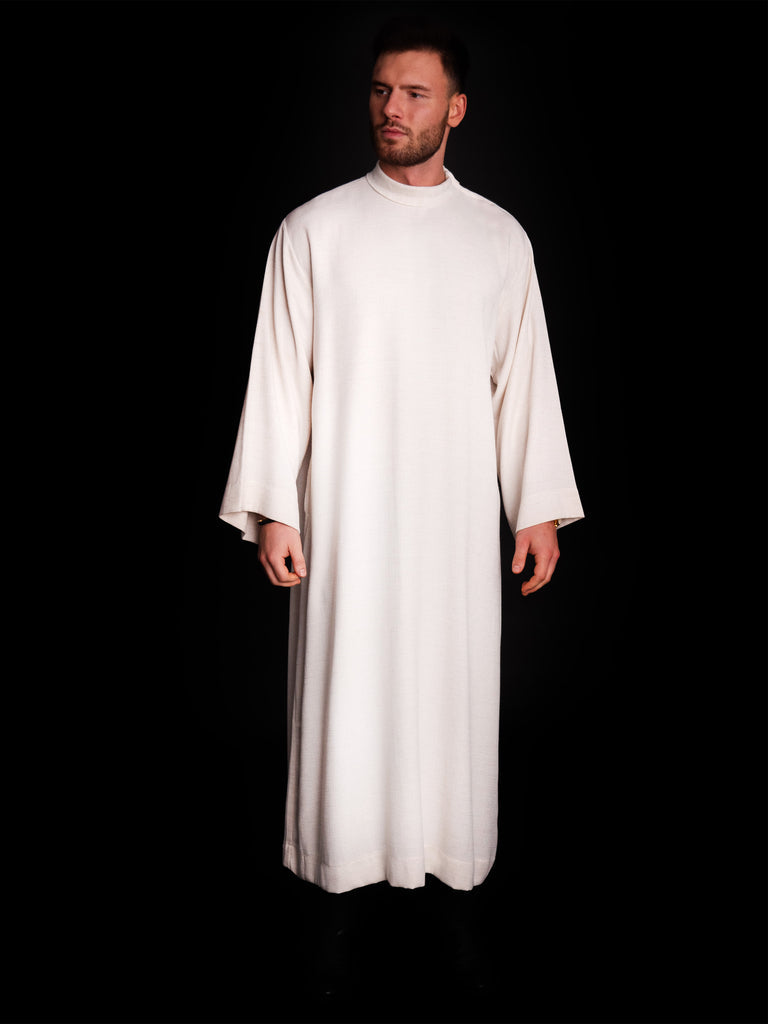 Clergy alb made of white linen fabric