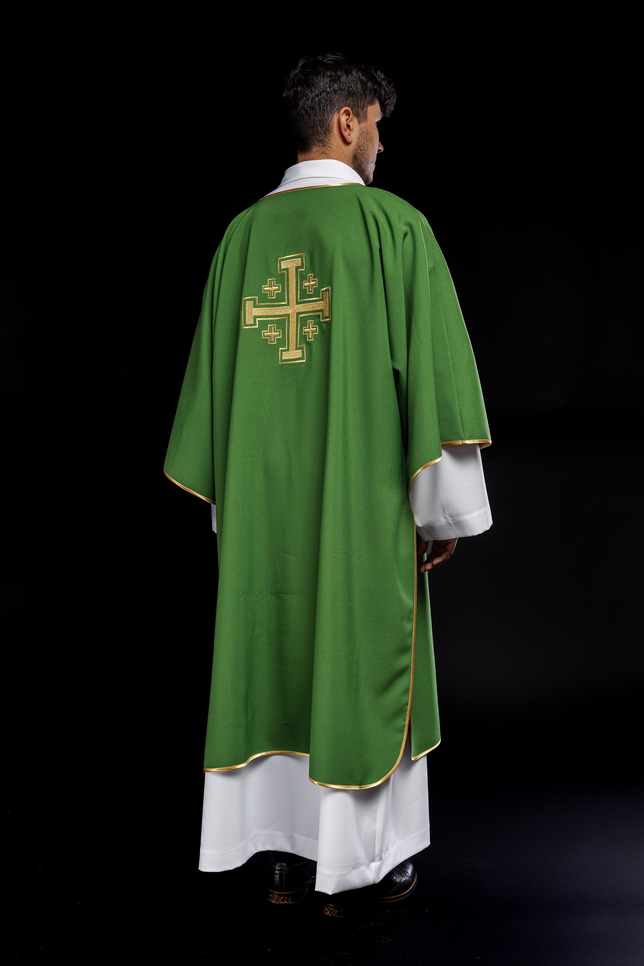 Deacon dalmatic in green with gold crosses