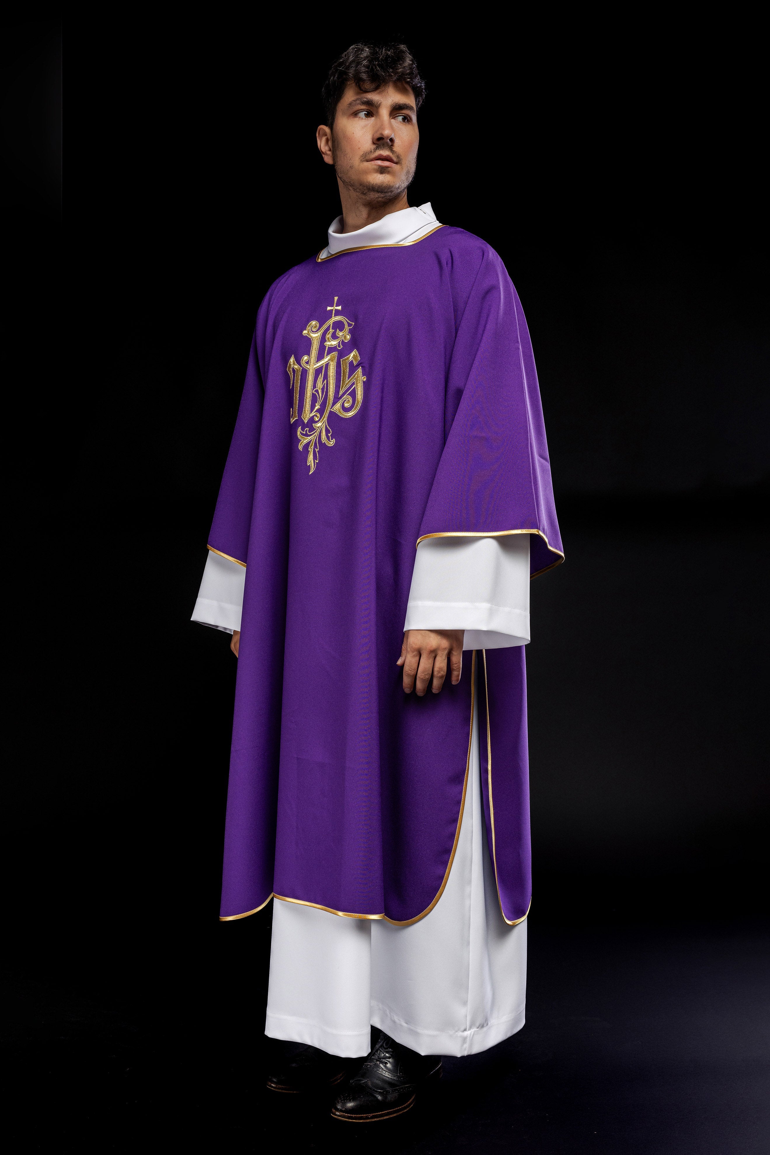 Embroidered dalmatic chasuble with IHS