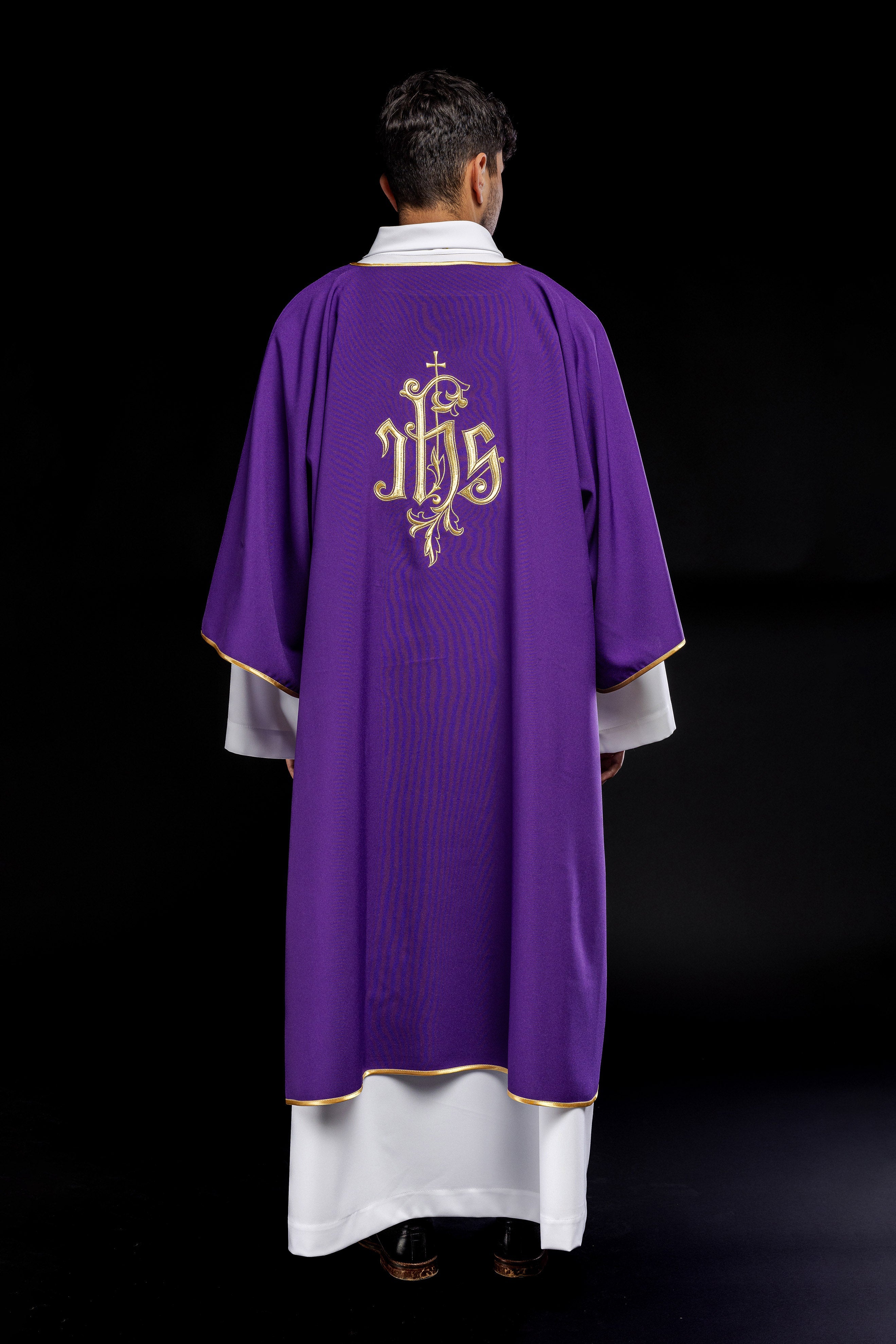 Embroidered dalmatic chasuble with IHS