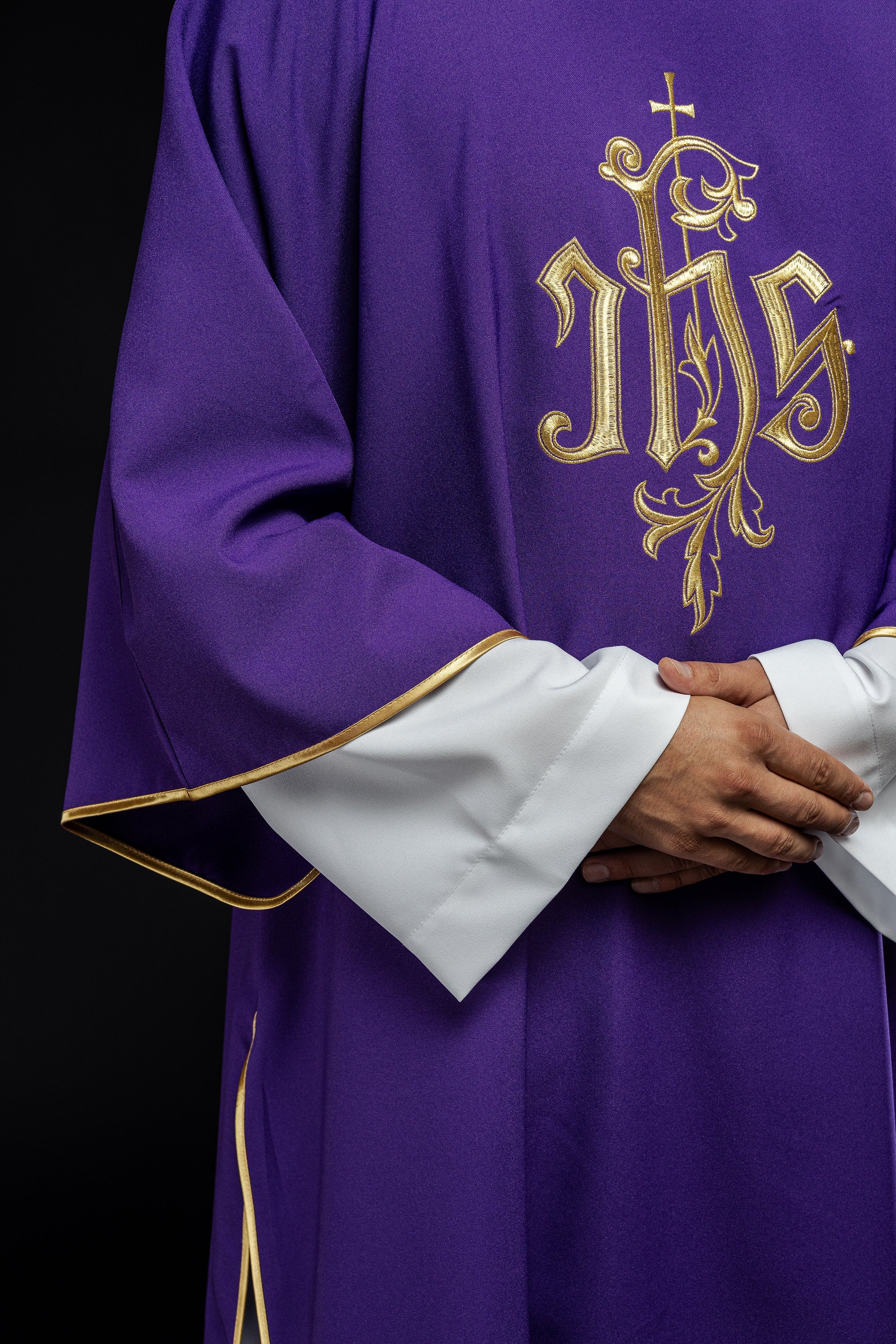 Embroidered dalmatic chasuble with IHS