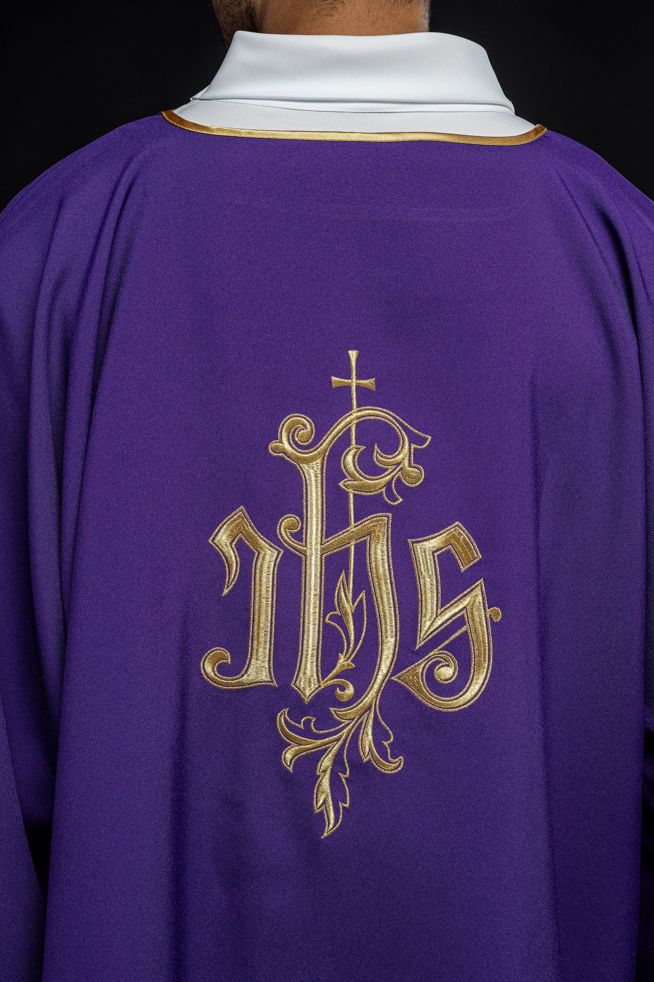 Embroidered dalmatic chasuble with IHS