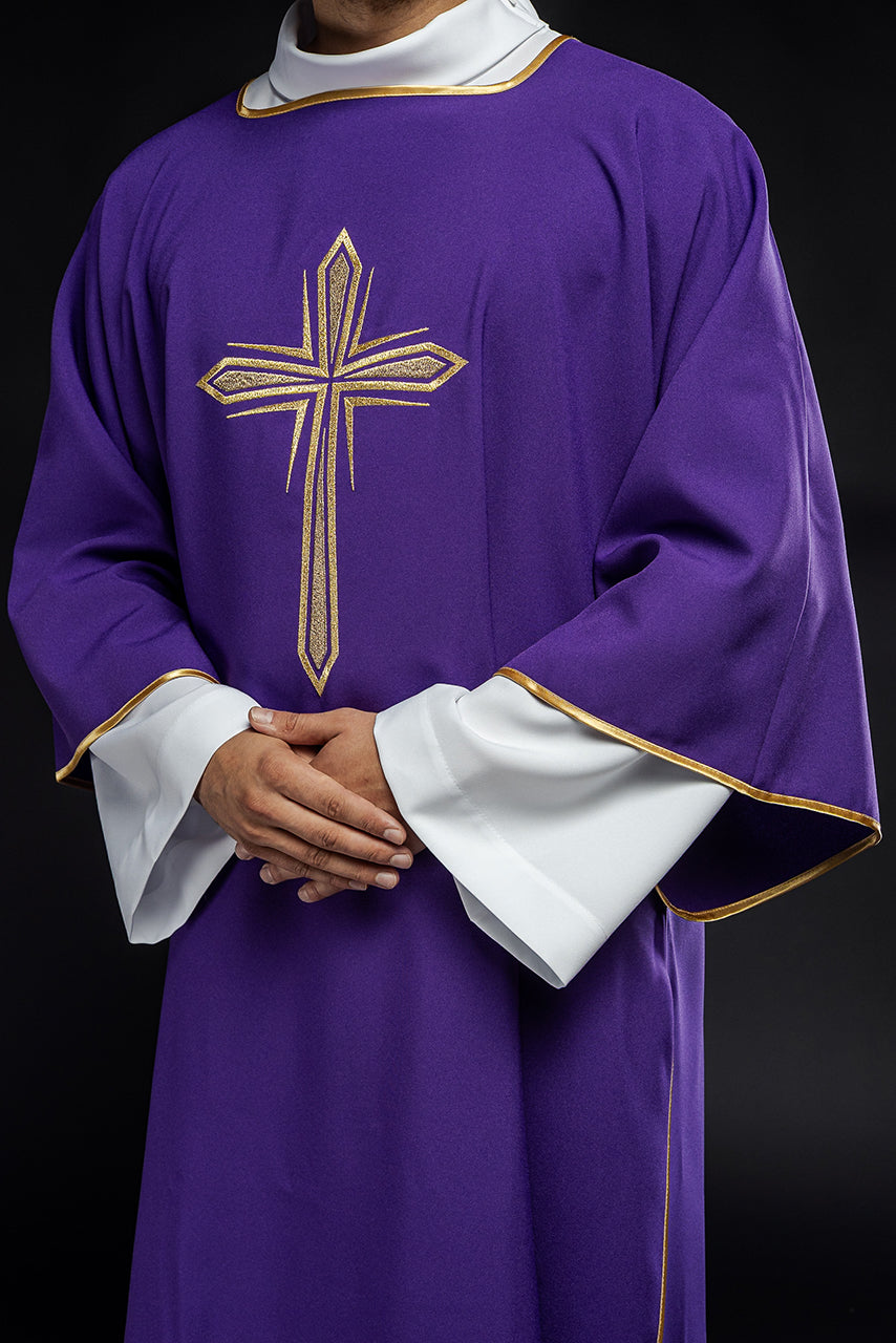 Purple dalmatic with embroidered gold cross