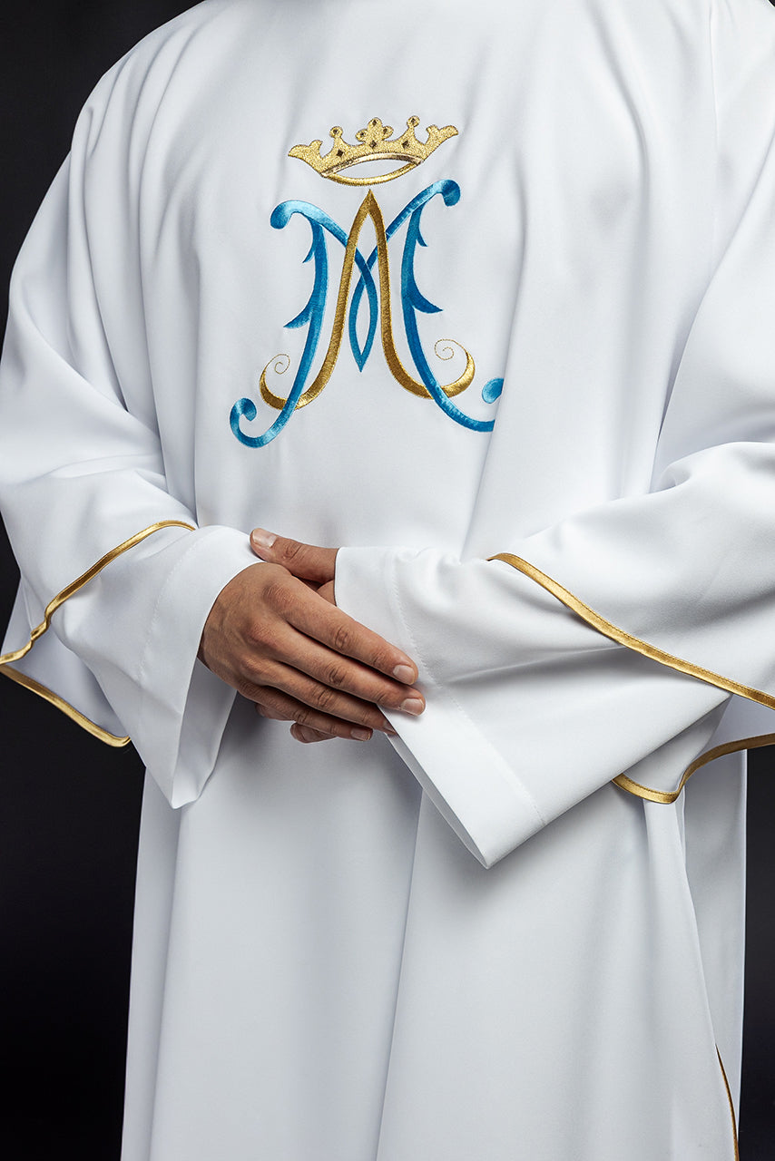 White dalmatic chasuble with Marian embroidery