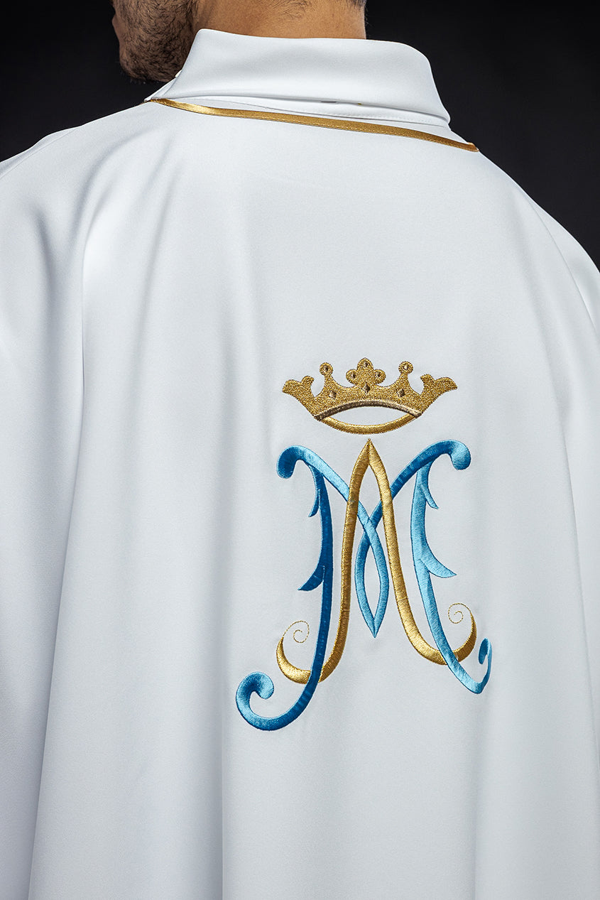 White dalmatic chasuble with Marian embroidery