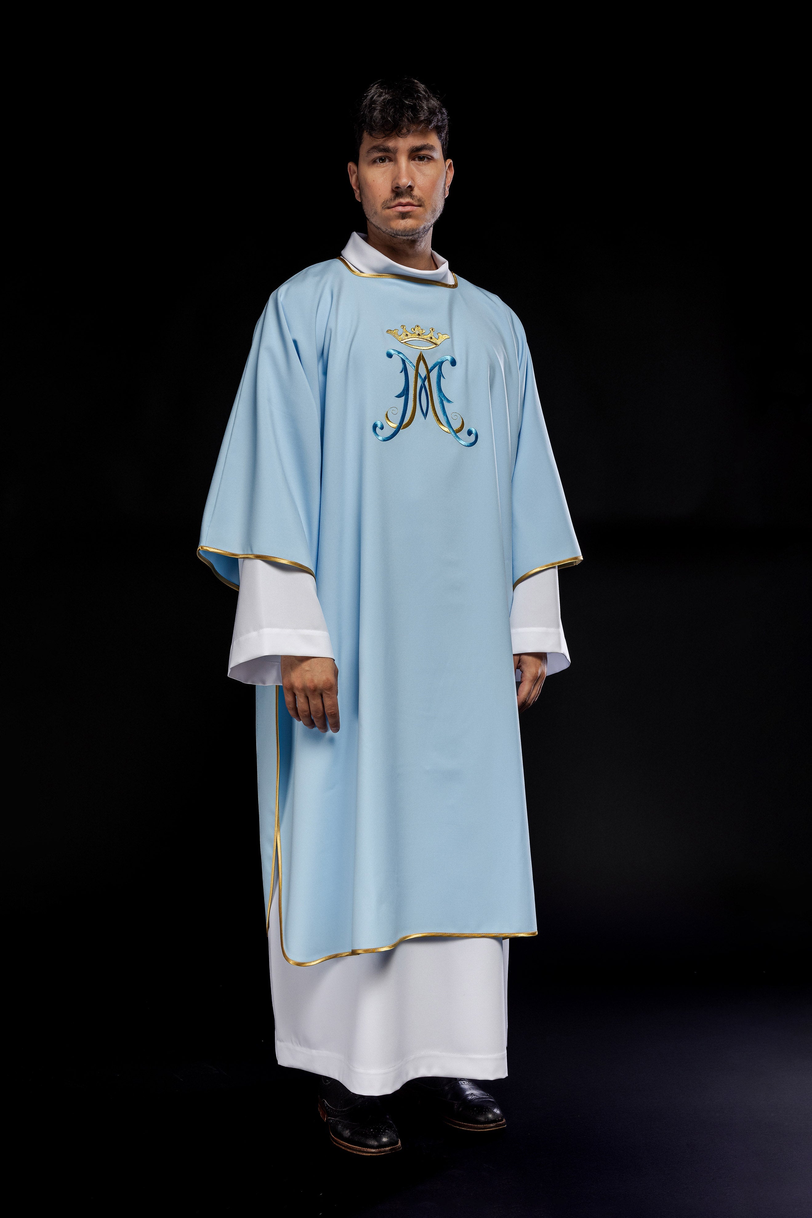 Blue dalmatic with Marian design