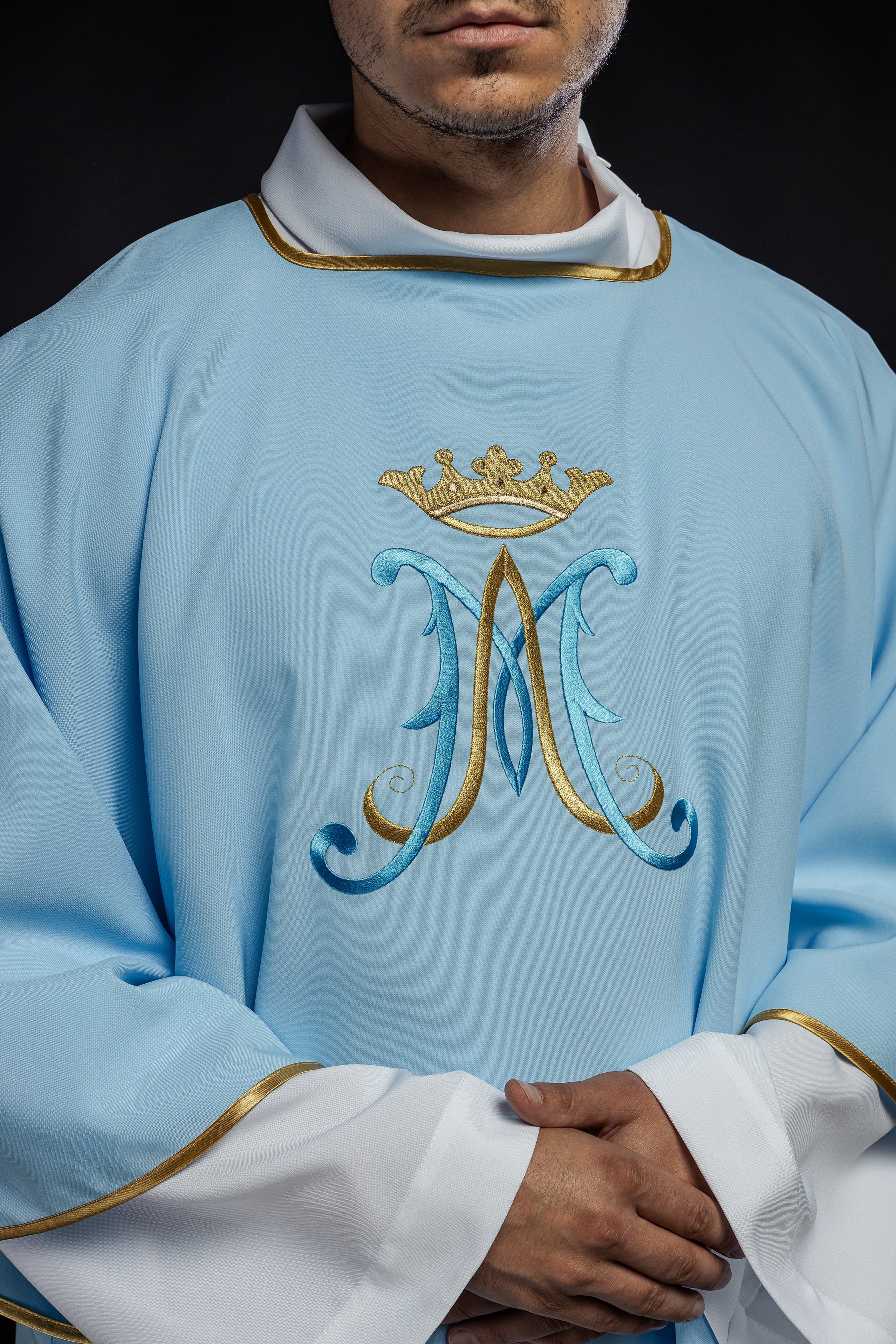 Blue dalmatic with Marian design