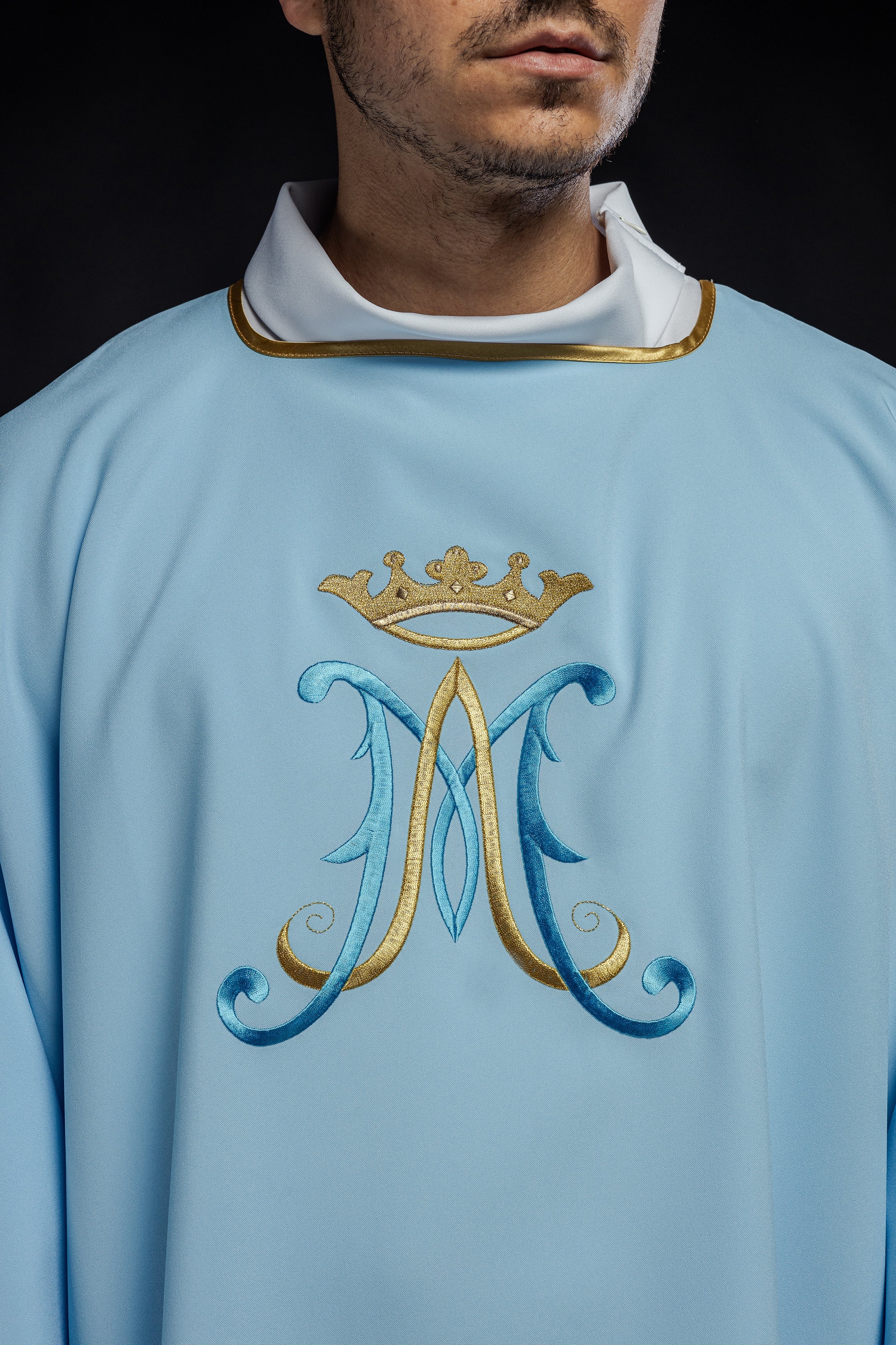 Blue dalmatic with Marian design