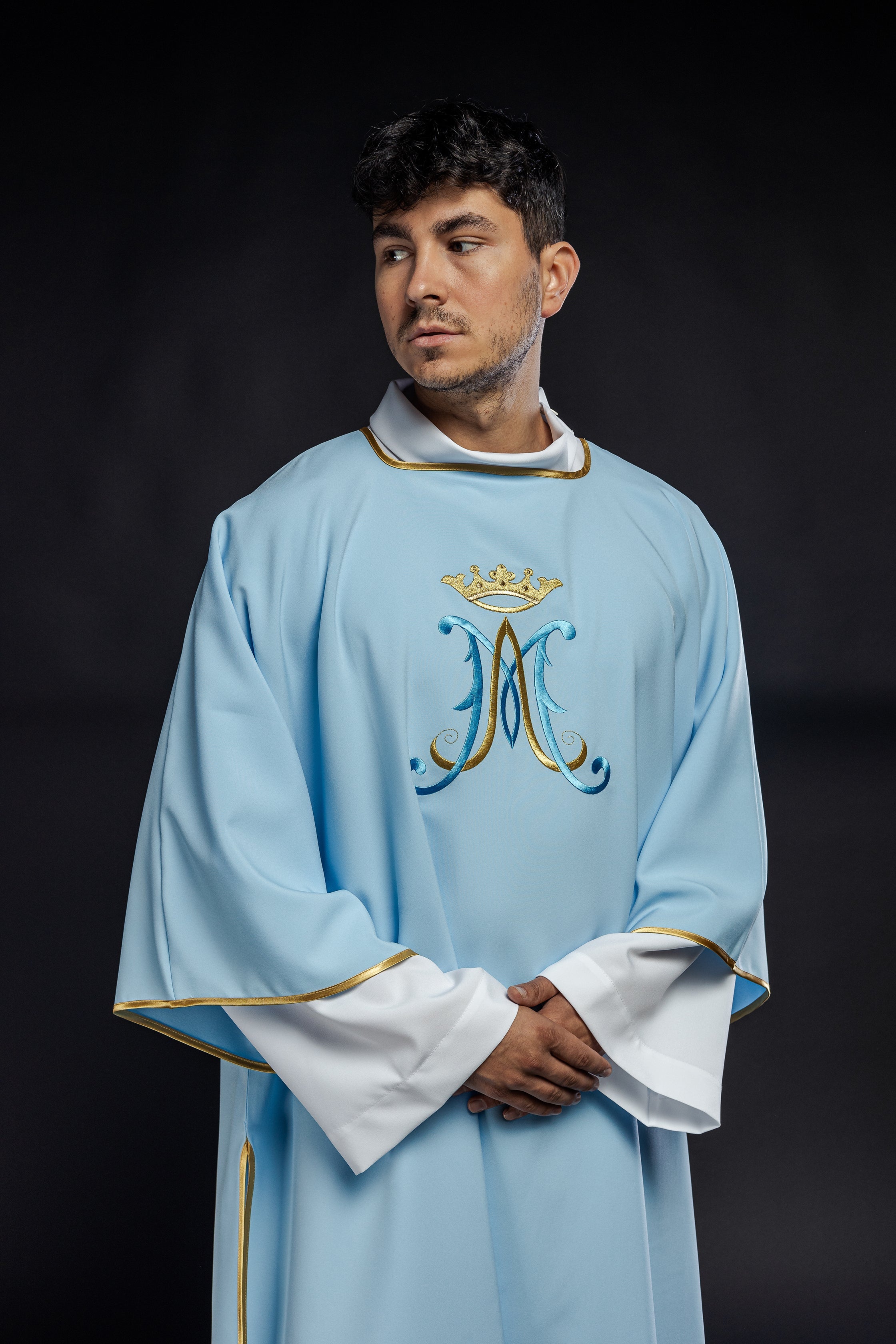 Blue dalmatic with Marian design