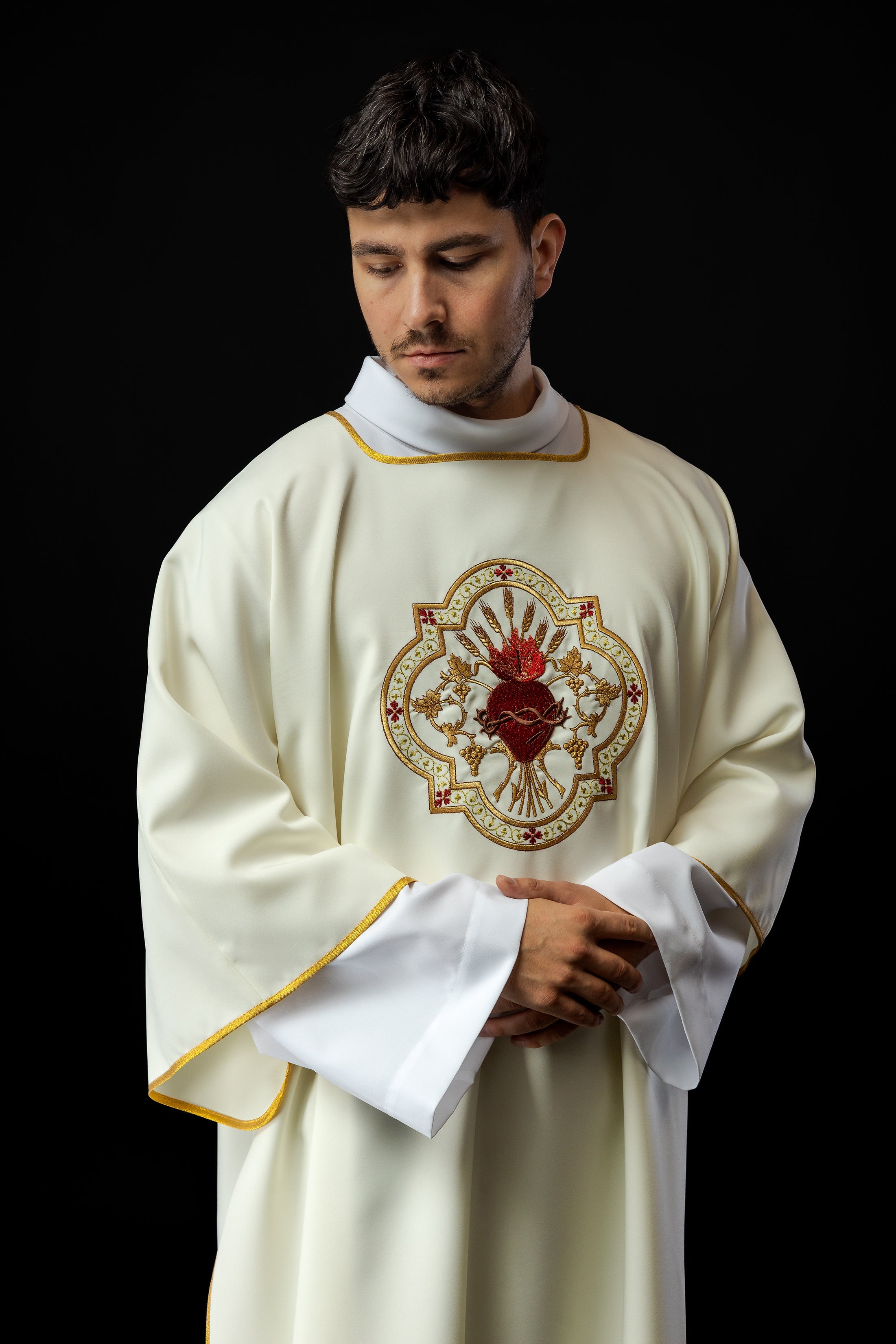 Deacons dalmatic with the Sacred Heart of Jesus and Eucharistic Chalice embroidery