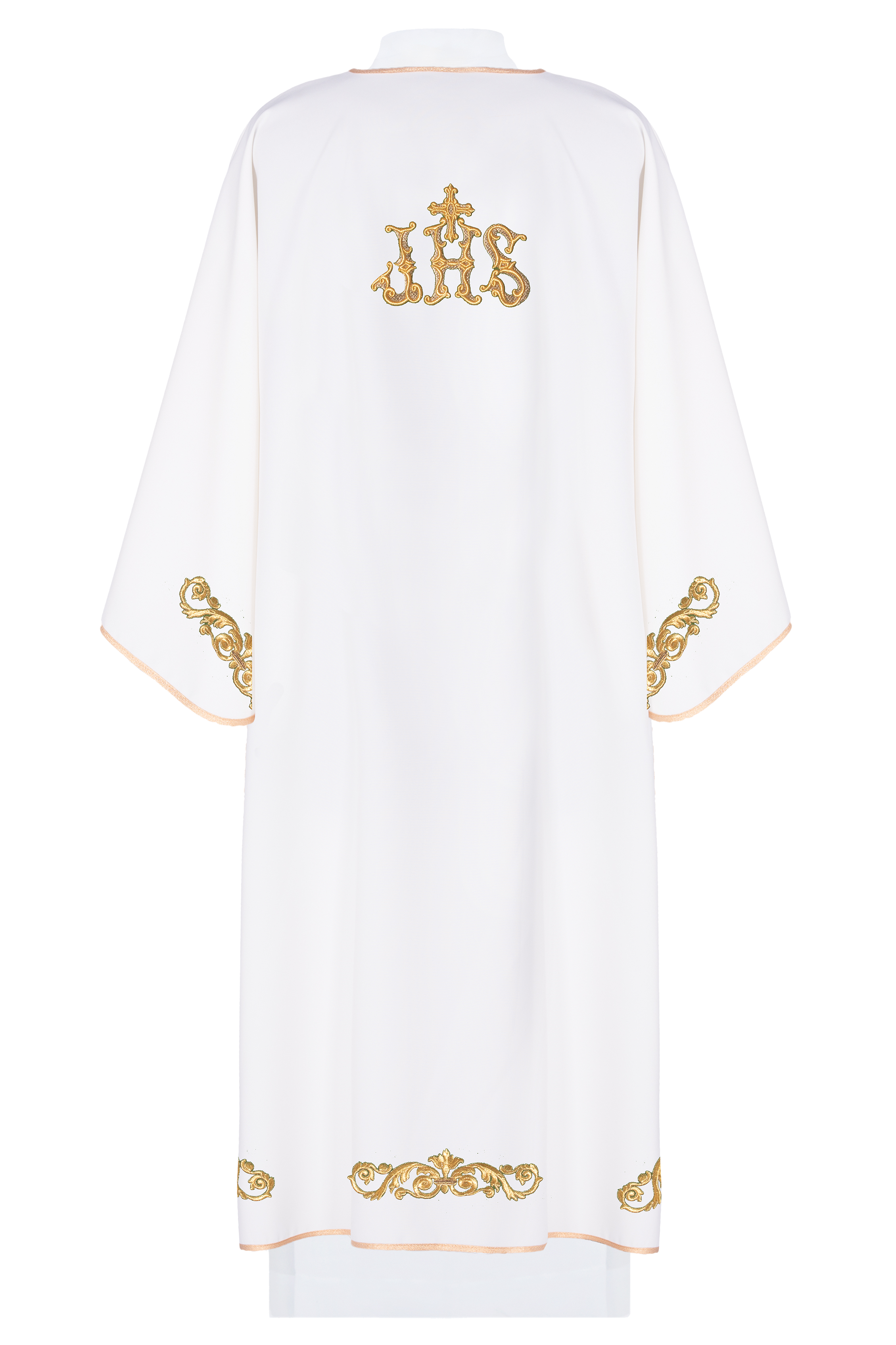 Ecru Dalmatic with Embroidered IHS - HAFTINAUSA.COM