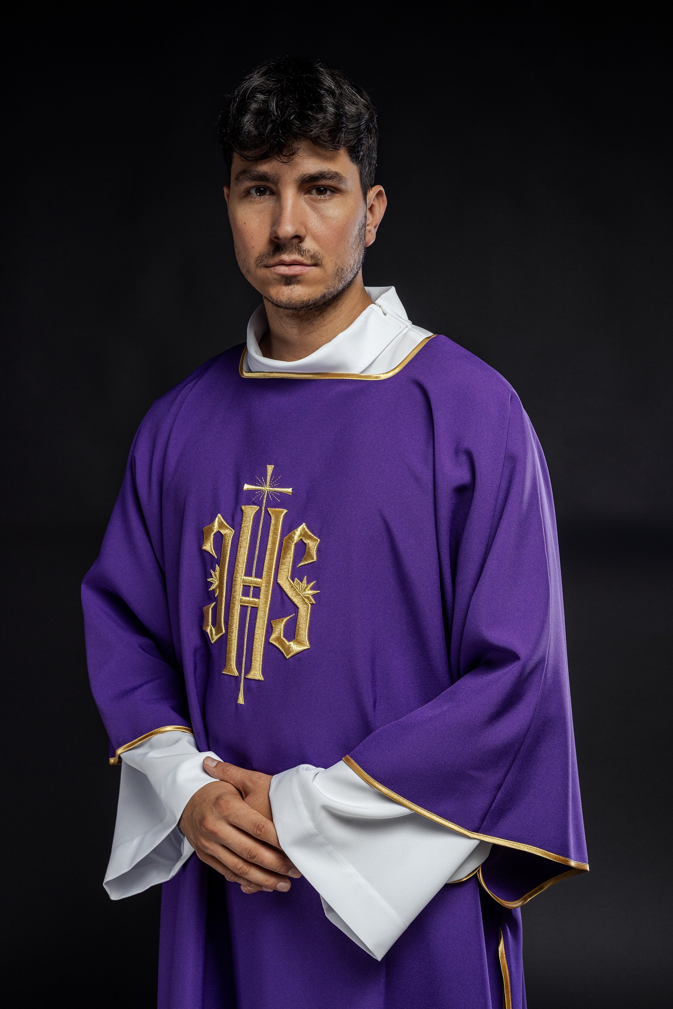 Purple Dalmatic with Embroidered Gold IHS