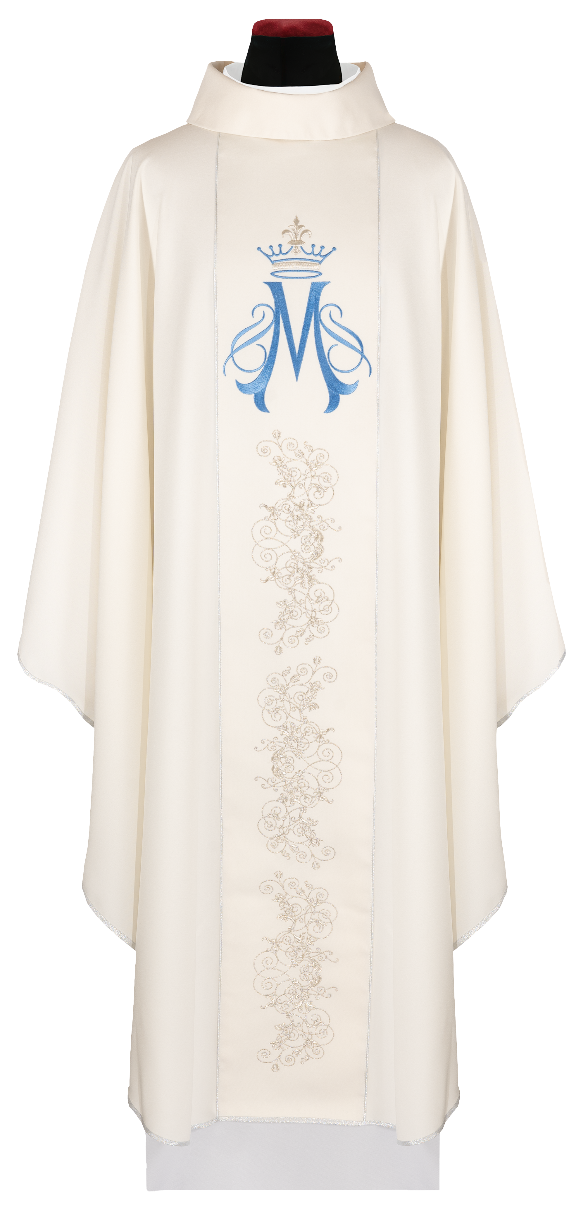 Embroidered ecru chasuble with Marian motif