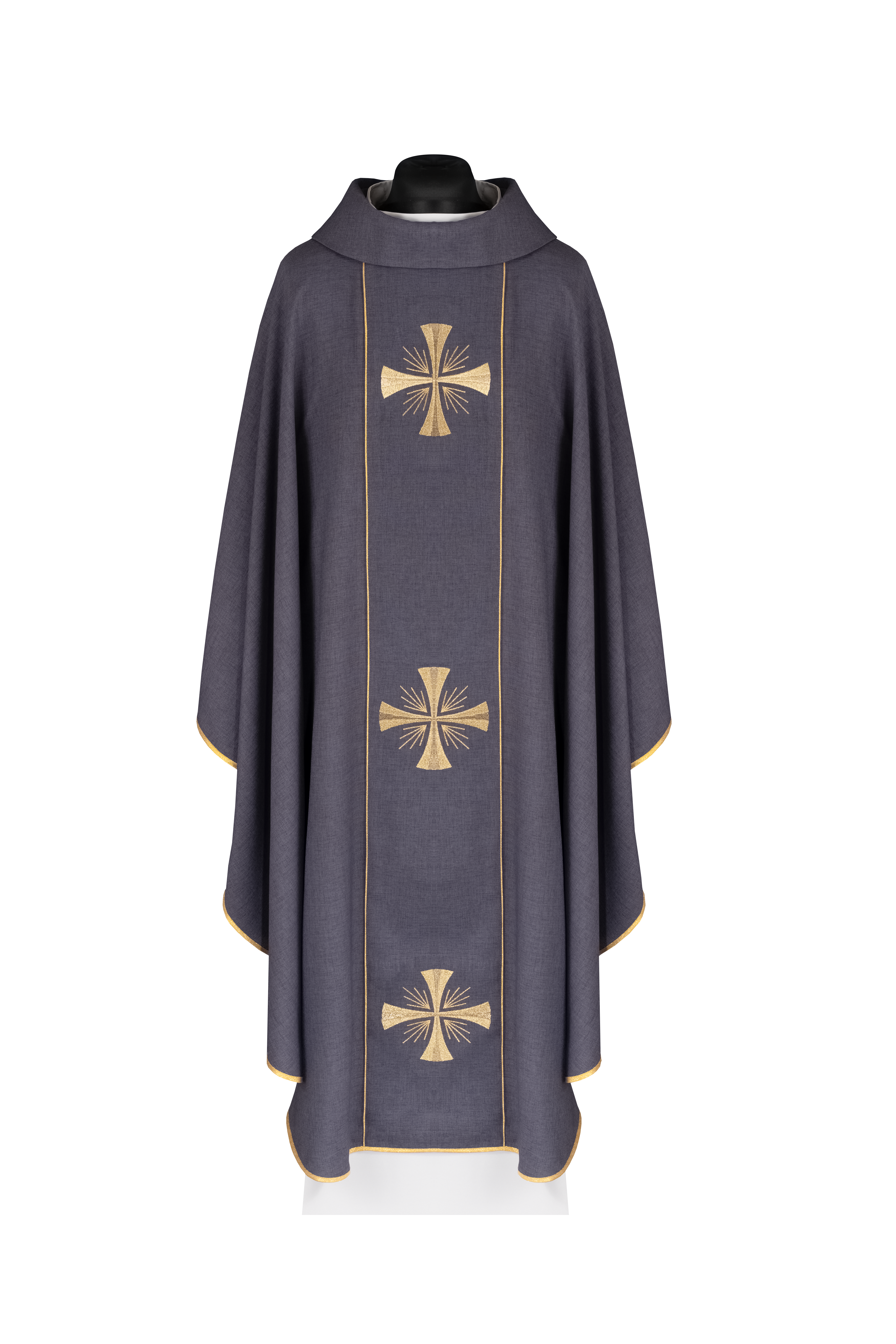 Chasuble with a purple band and embroidered crosses
