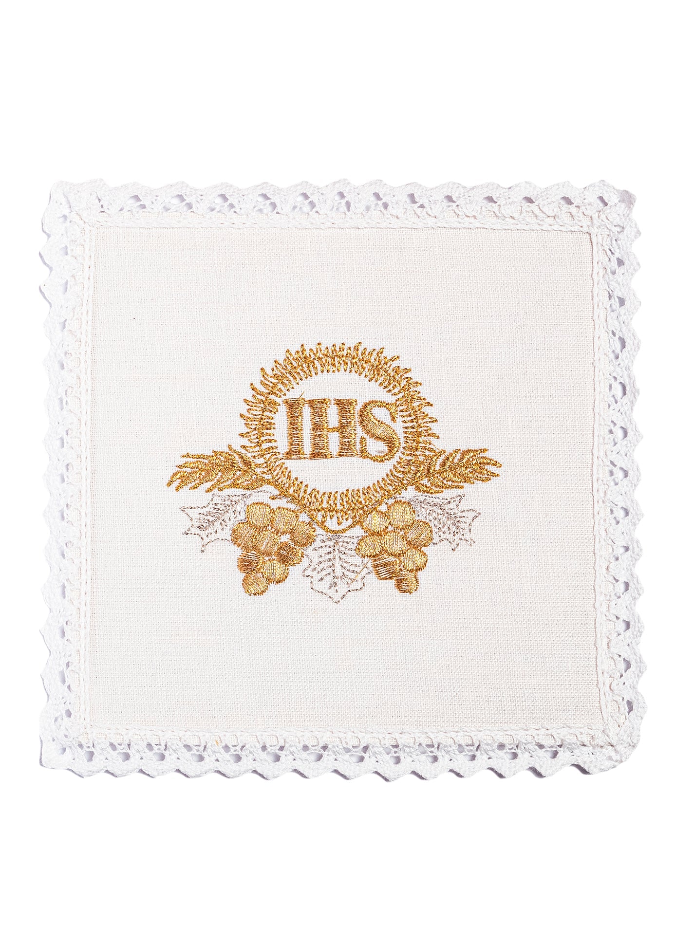 Linen chalice linen with gold IHS embroidery - HAFTINAUSA.COM