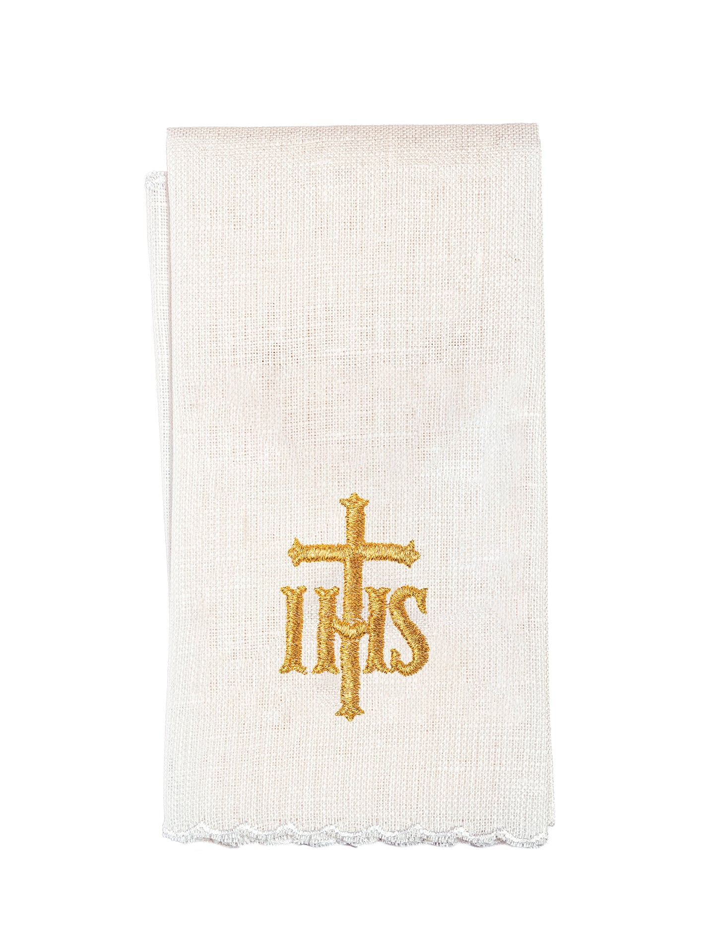 Mass linen chalices set with red cross and gold IHS - HAFTINAUSA.COM