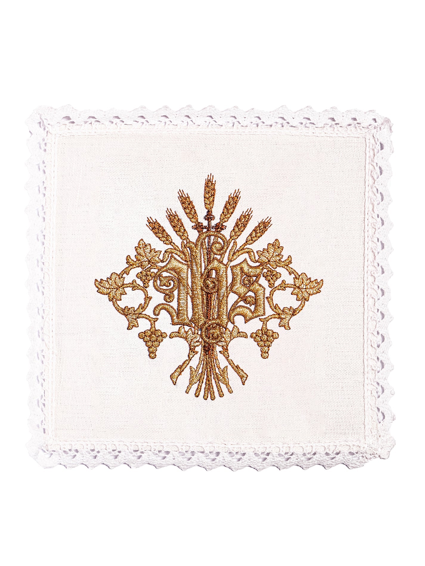 Chalice Linens set with classic IHS motif - HAFTINAUSA.COM