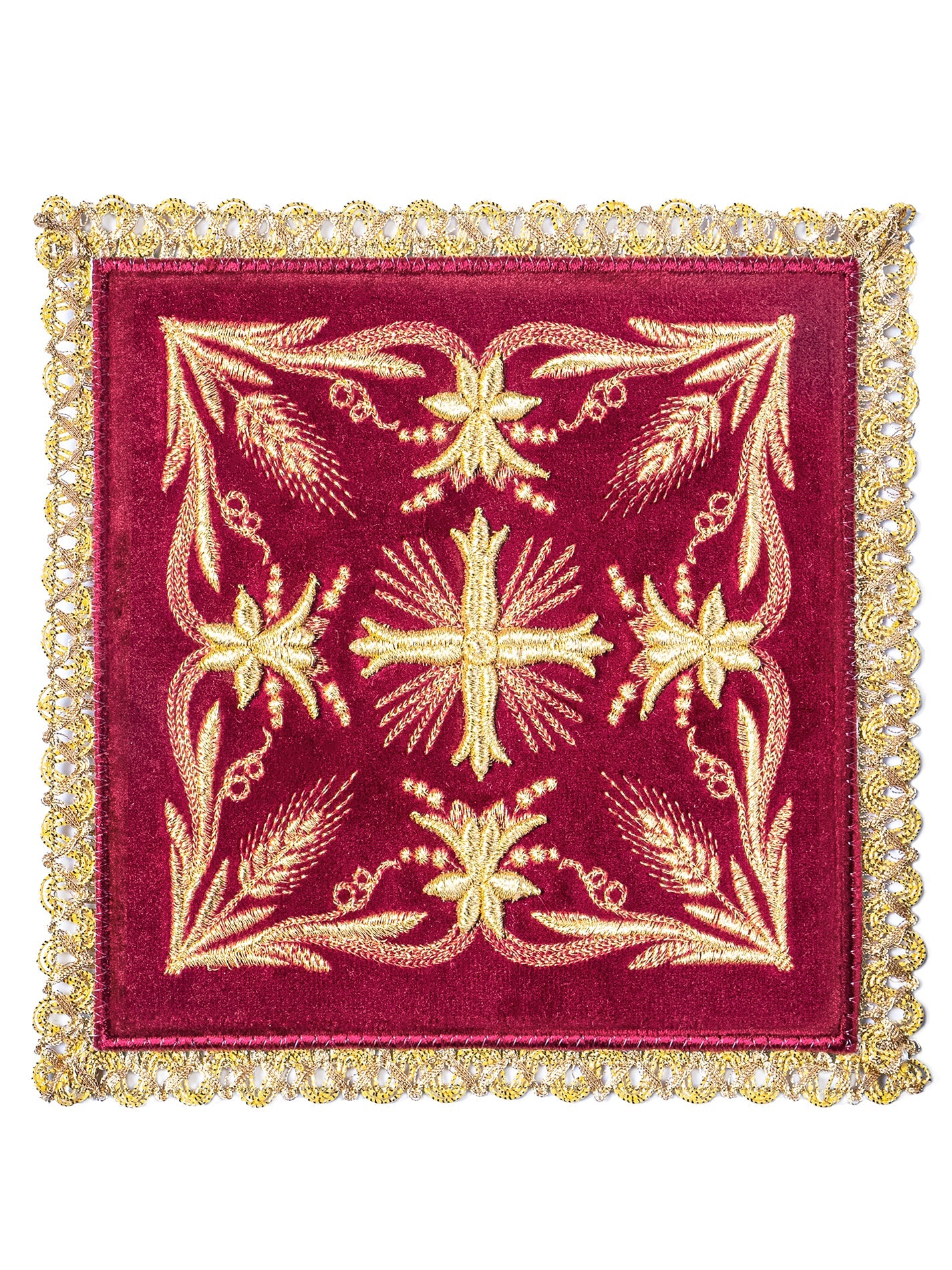 Burgundy chalice linens made from velvet and linen - HAFTINAUSA.COM