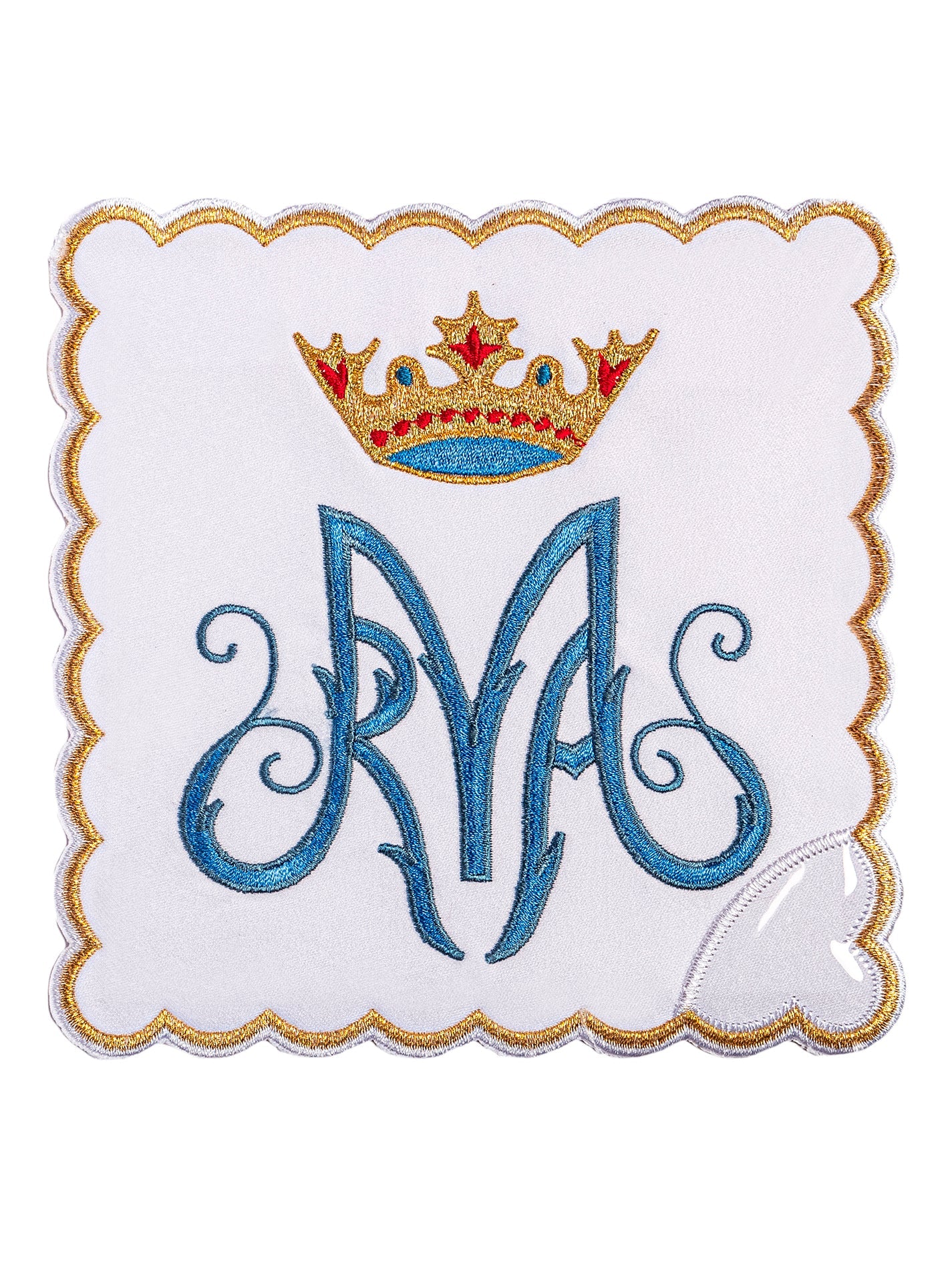 Chalice Linens with blue and gold Marian symbol - HAFTINAUSA.COM