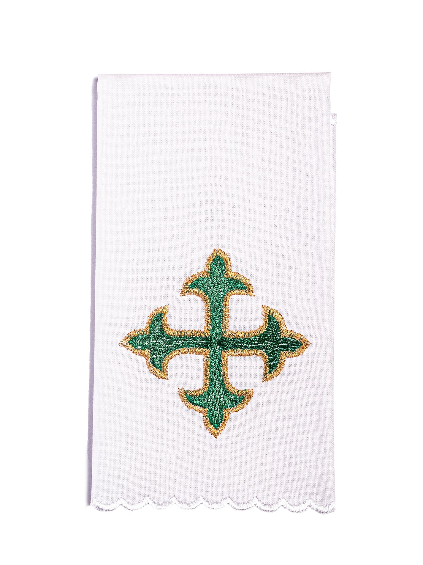 Chalice Linens with green embroidered cross - HAFTINAUSA.COM