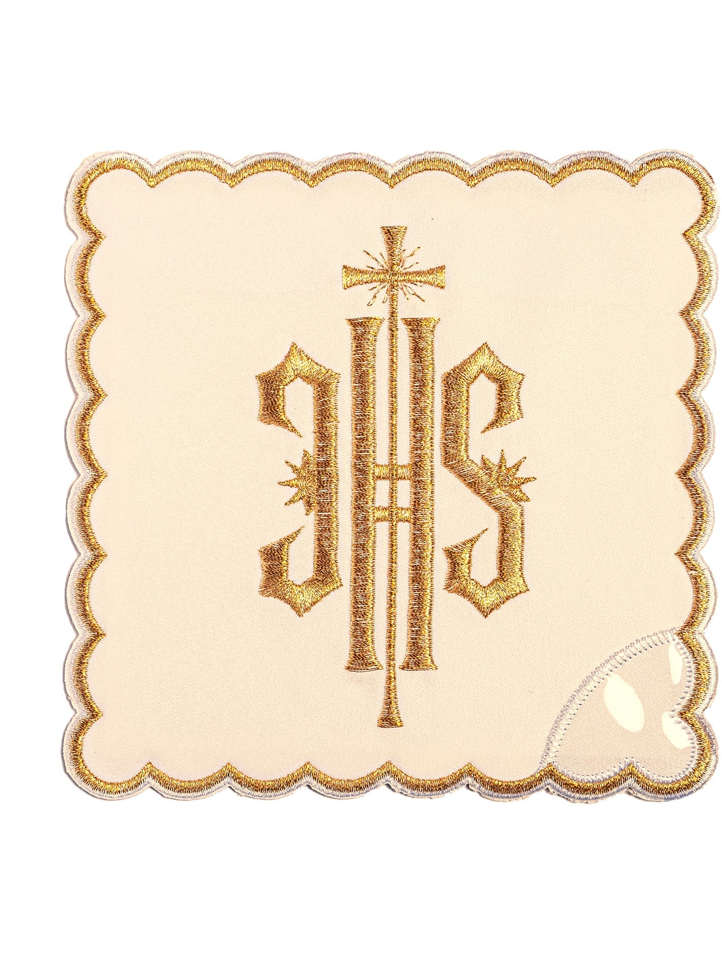 Chalice Set with ecru Pall and dimensional JHS embroidery - HAFTINAUSA.COM