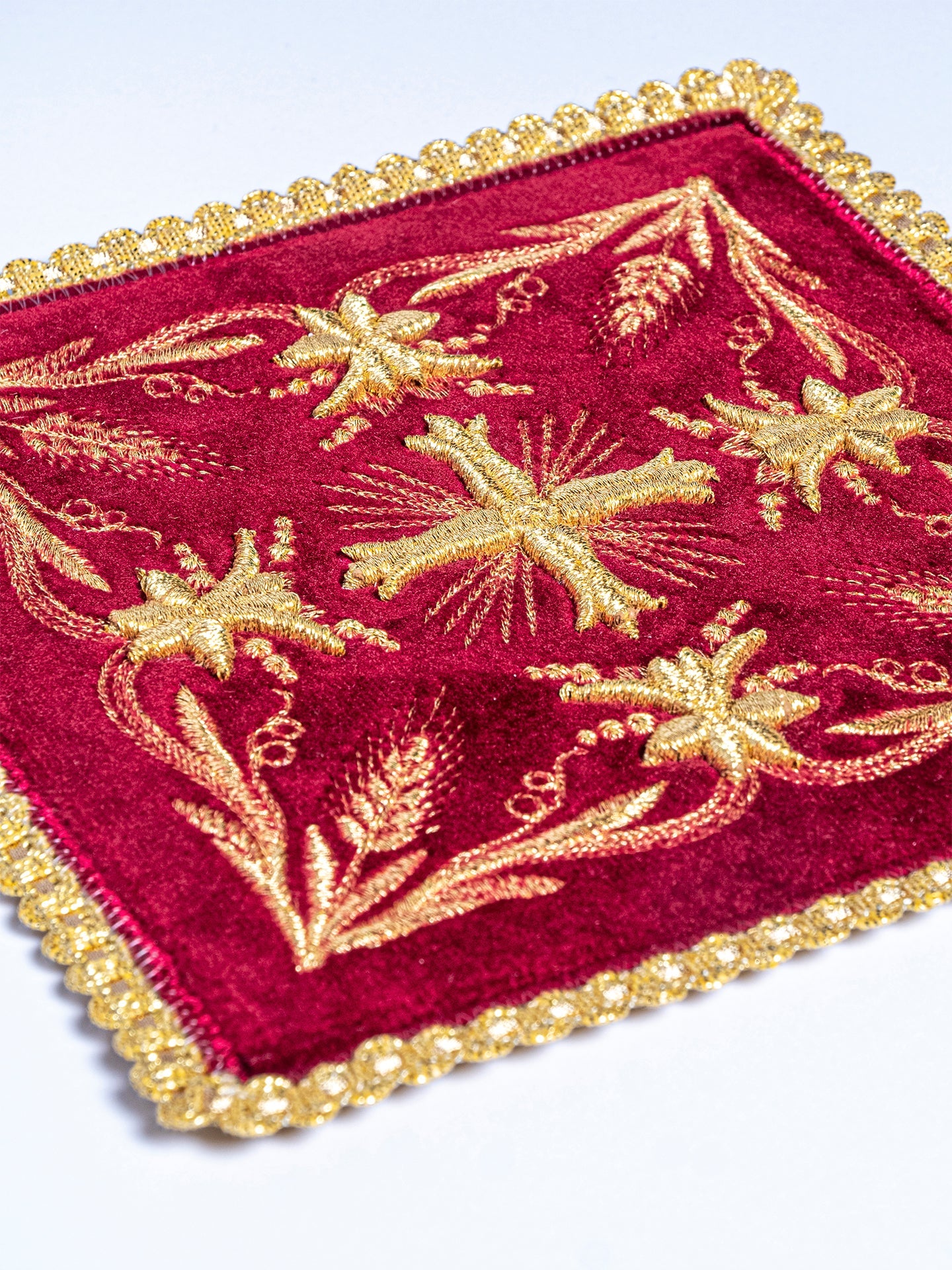 Chalice Linens Embroidered Burgundy Velvet - HAFTINAUSA.COM