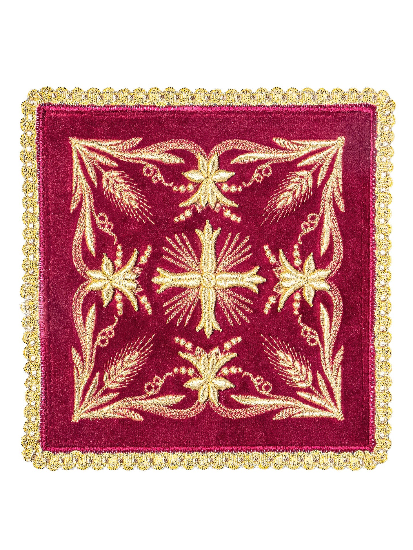 Chalice Linens Embroidered Burgundy Velvet - HAFTINAUSA.COM