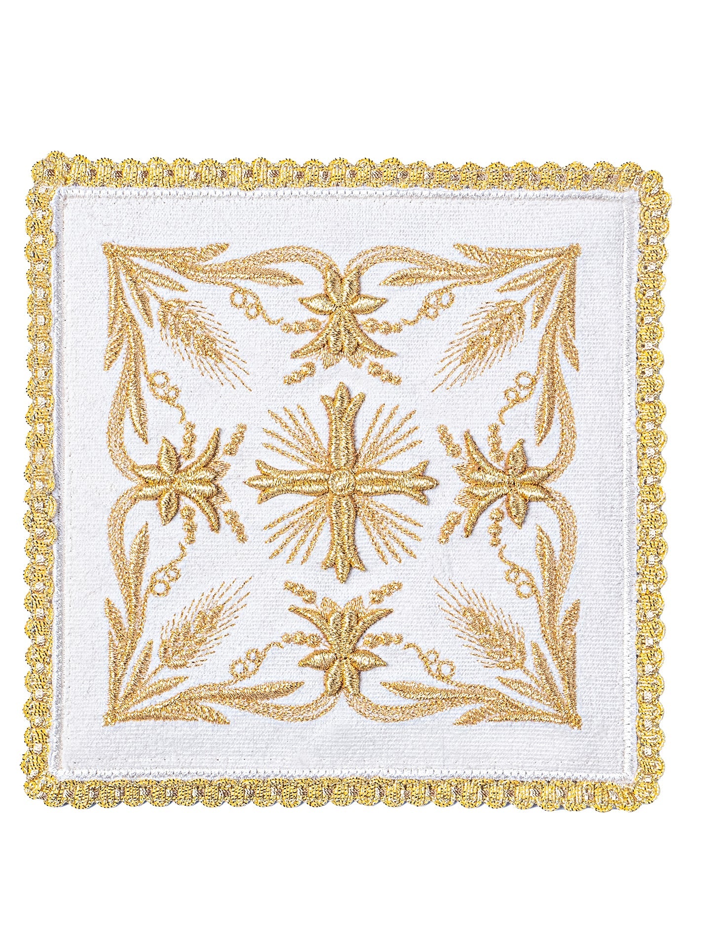 Chalice Linens set made of ecru velvet with gold cross - HAFTINAUSA.COM